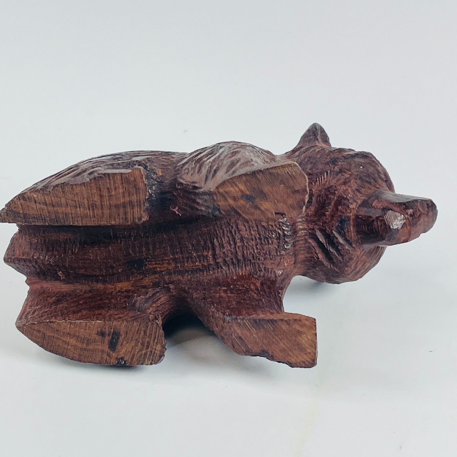 Vintage Hand Carved Ironwood Bear Figurine Rustic Folk Art Animal Sculpture 5″