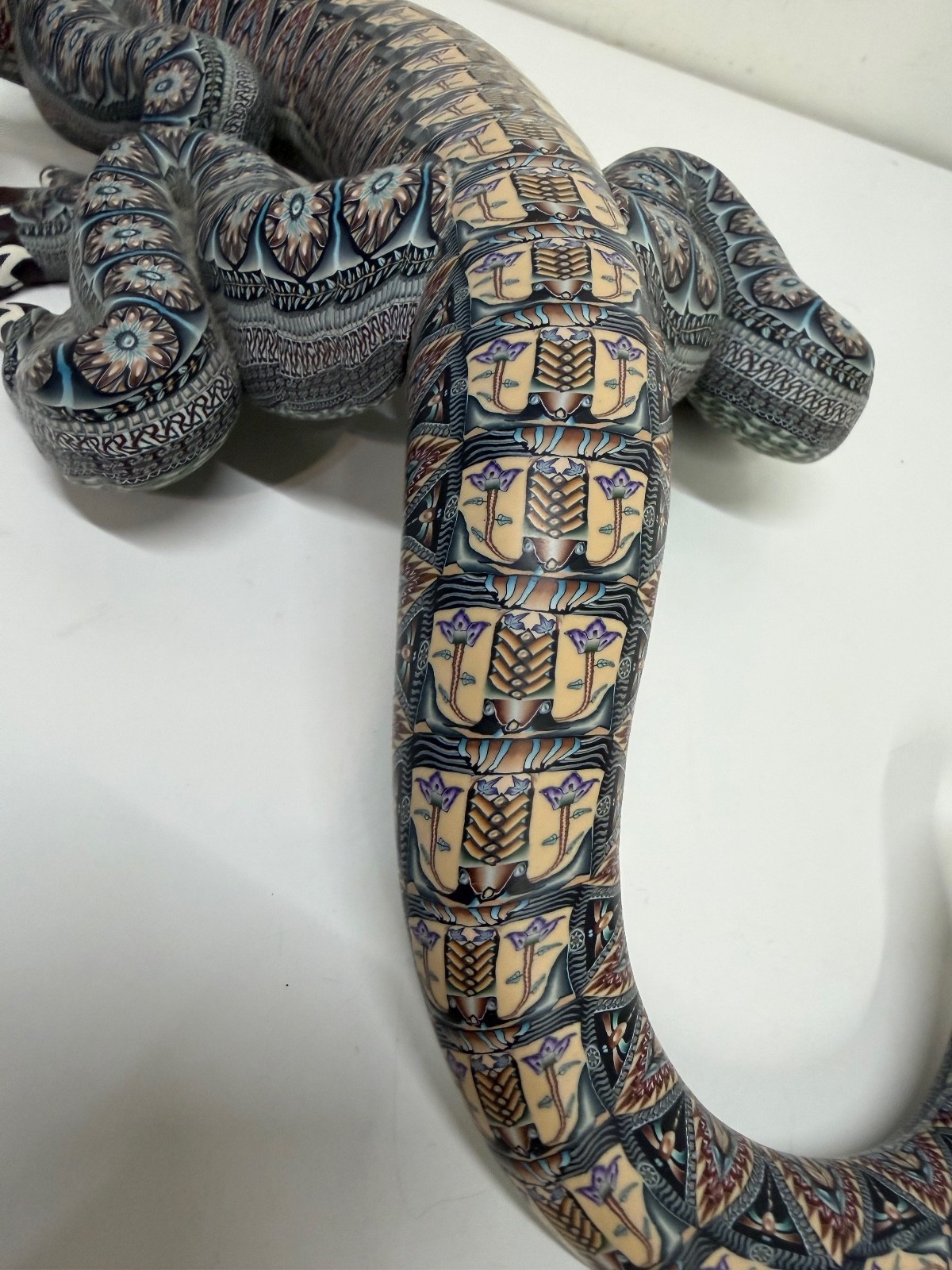 Jon Anderson Fimo Polymer Clay Large Gecko / Lizard Figurine Statue 16 1/2″ Long