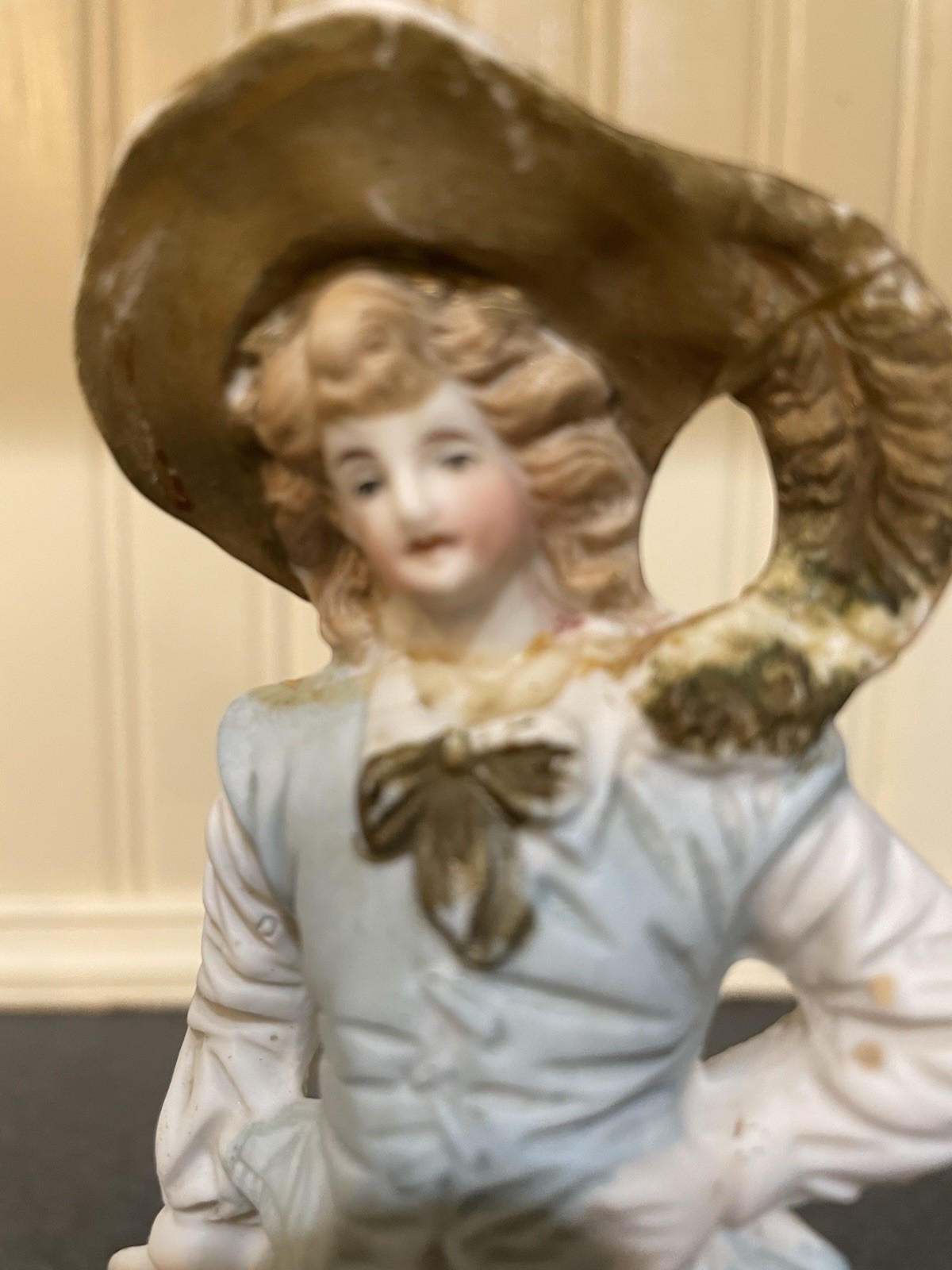 White & Gold Painted Ceramic Man & Woman Figurines, Set of 2