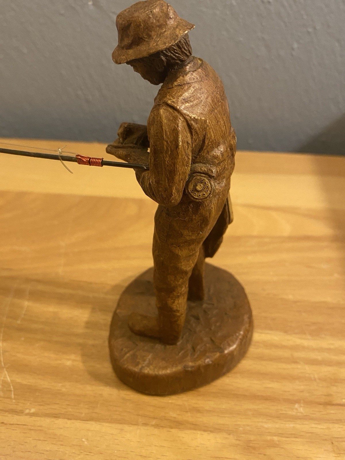 1985 Faux Wood Fly Fisherman By C. Folsum Figurine