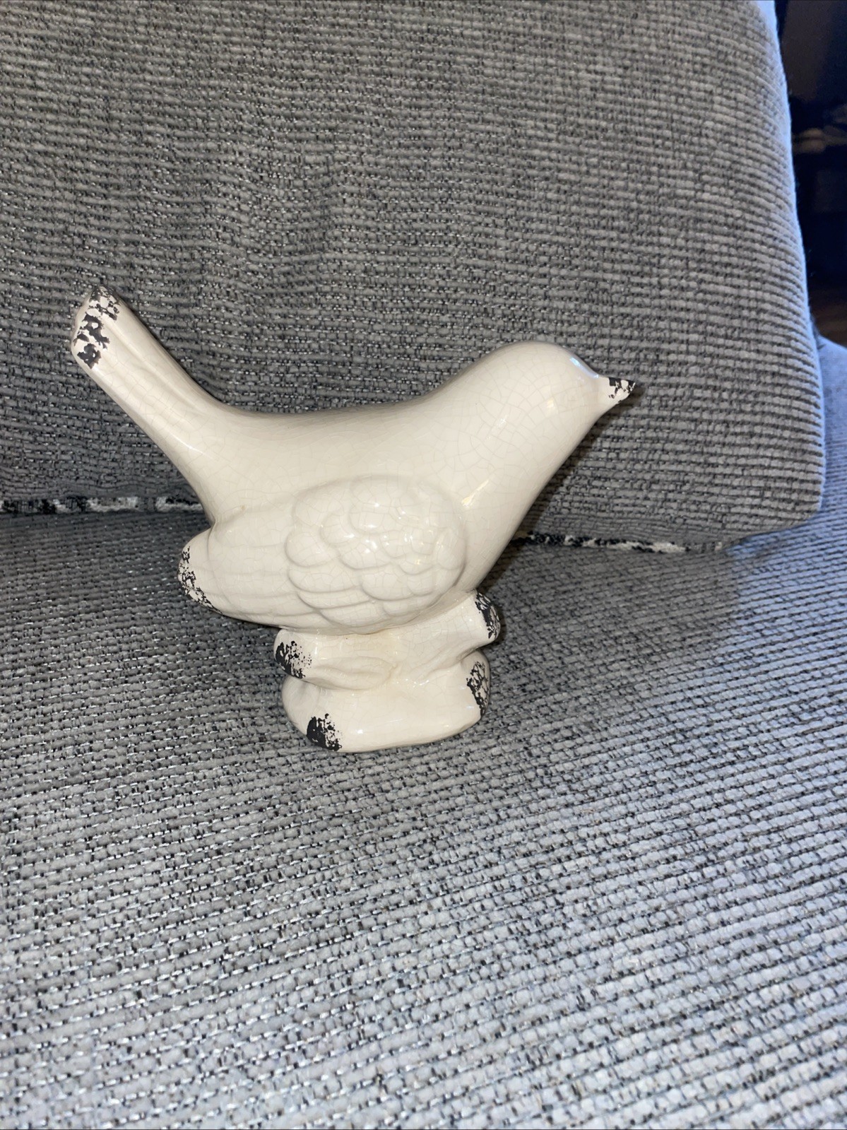 Ceramic Bird Distressed With Crackle Look White 6” Tall W3