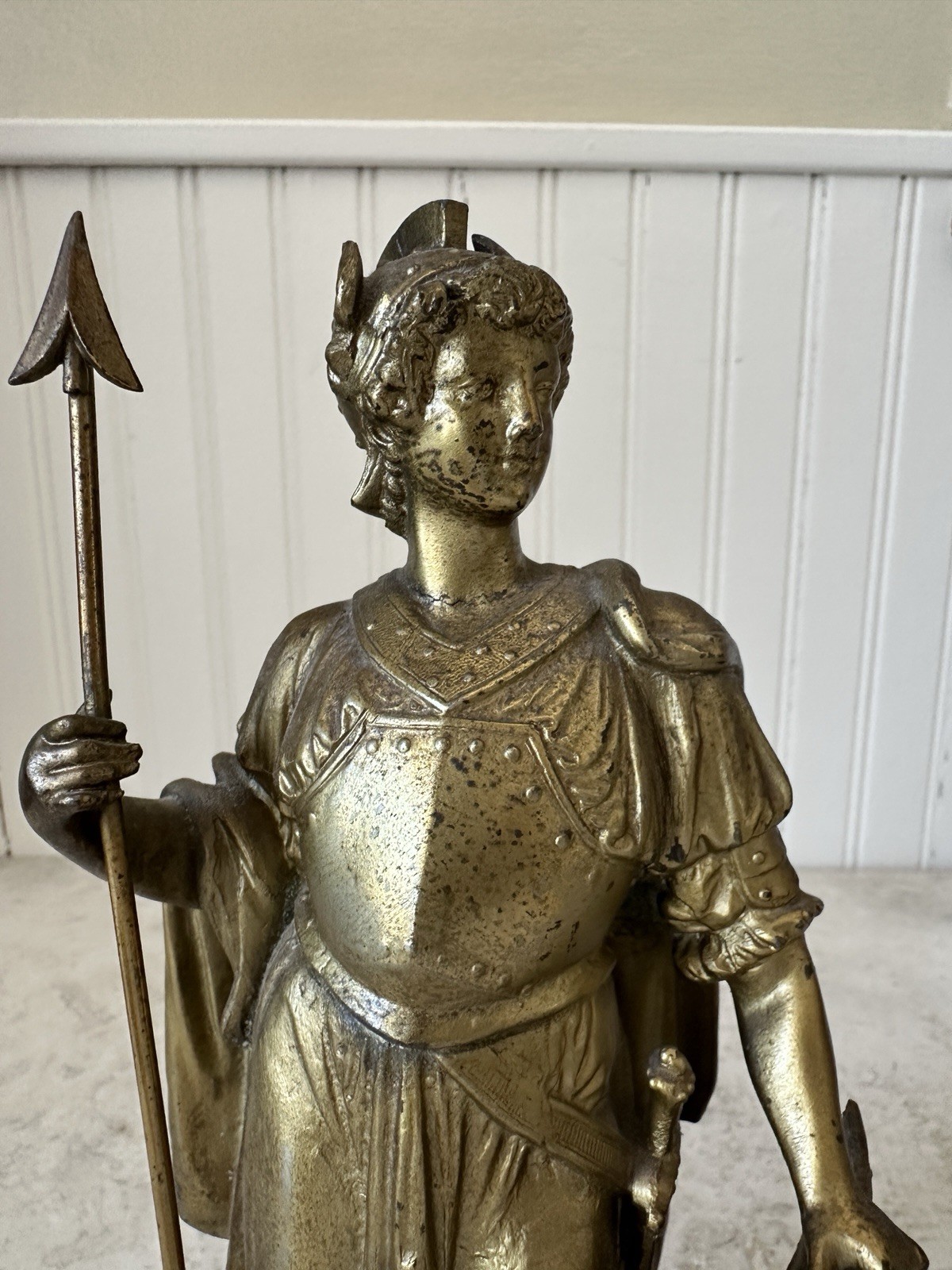 Antique Medieval Warrior Statues Set 9.5” Bronzed Spelter Knights Medusa Shield