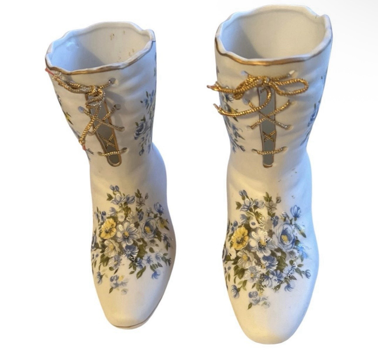 Enesco Victorian Boot Shoe Figurine Vase Hand Painted Porcelain White Floral