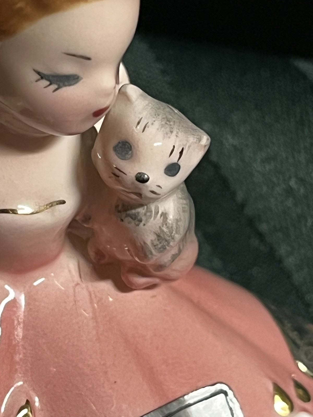 Vintage Josef Originals Doll of the Month Series July Pink Dress w/ Grey Kitten