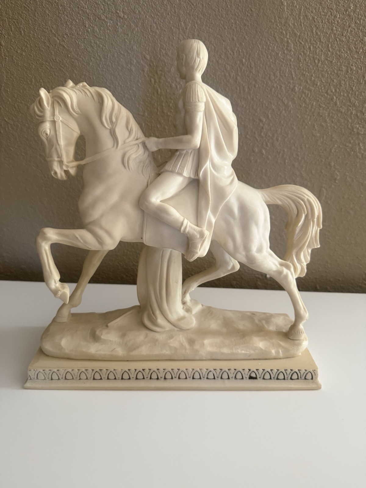 White Resin Matte Horse and Warrior Figurine for Adults, Medium Size