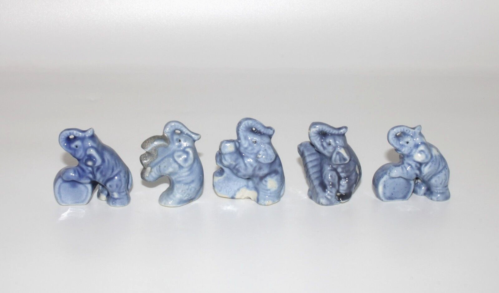 VTG Miniature Blue Elephant Musical Instrument Figurines Seto Japan Ceramic 5 Pc