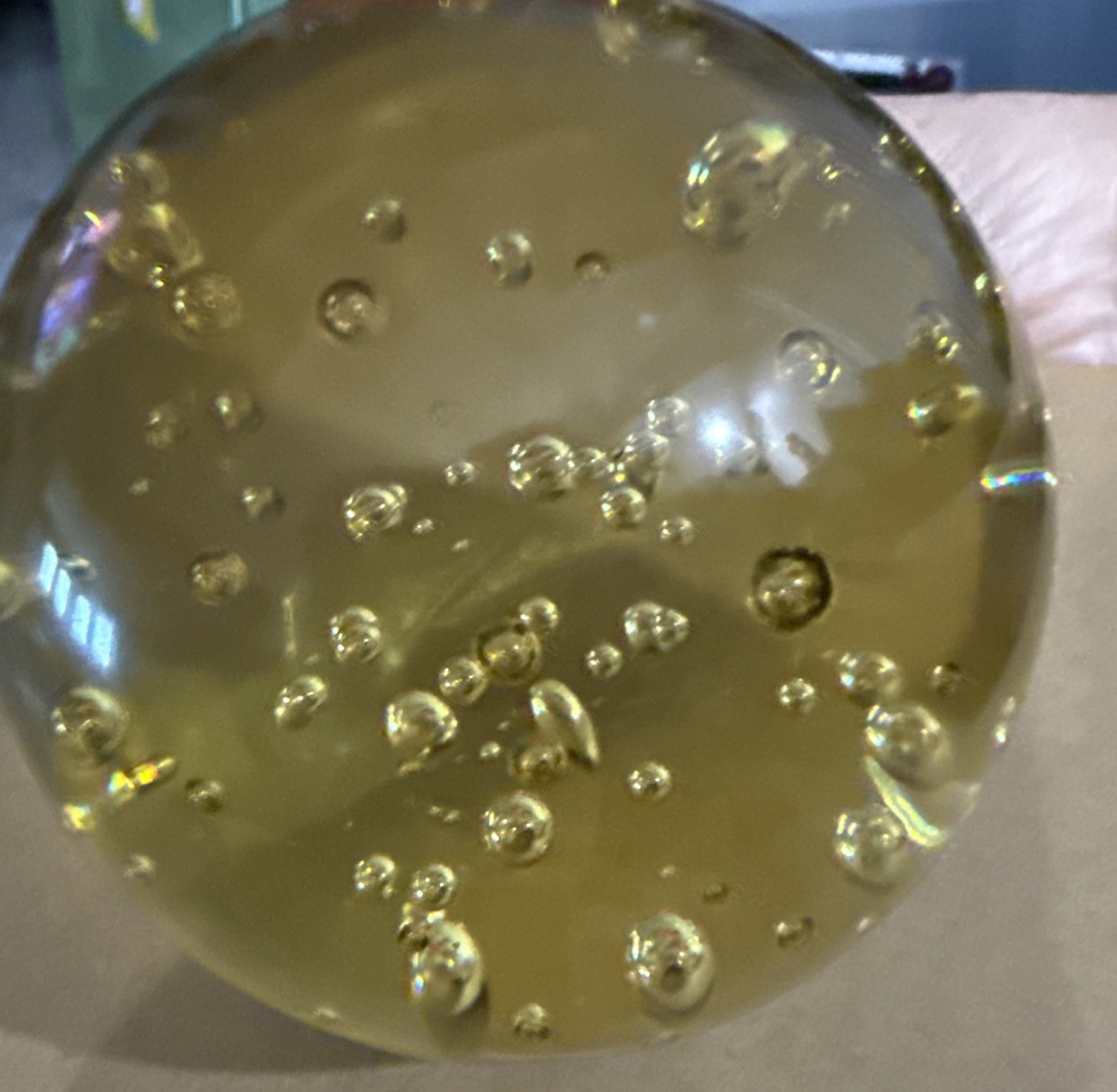 Large Amber Yellow Paperweight Bubbles 3.5″ Height 10″ Circumference