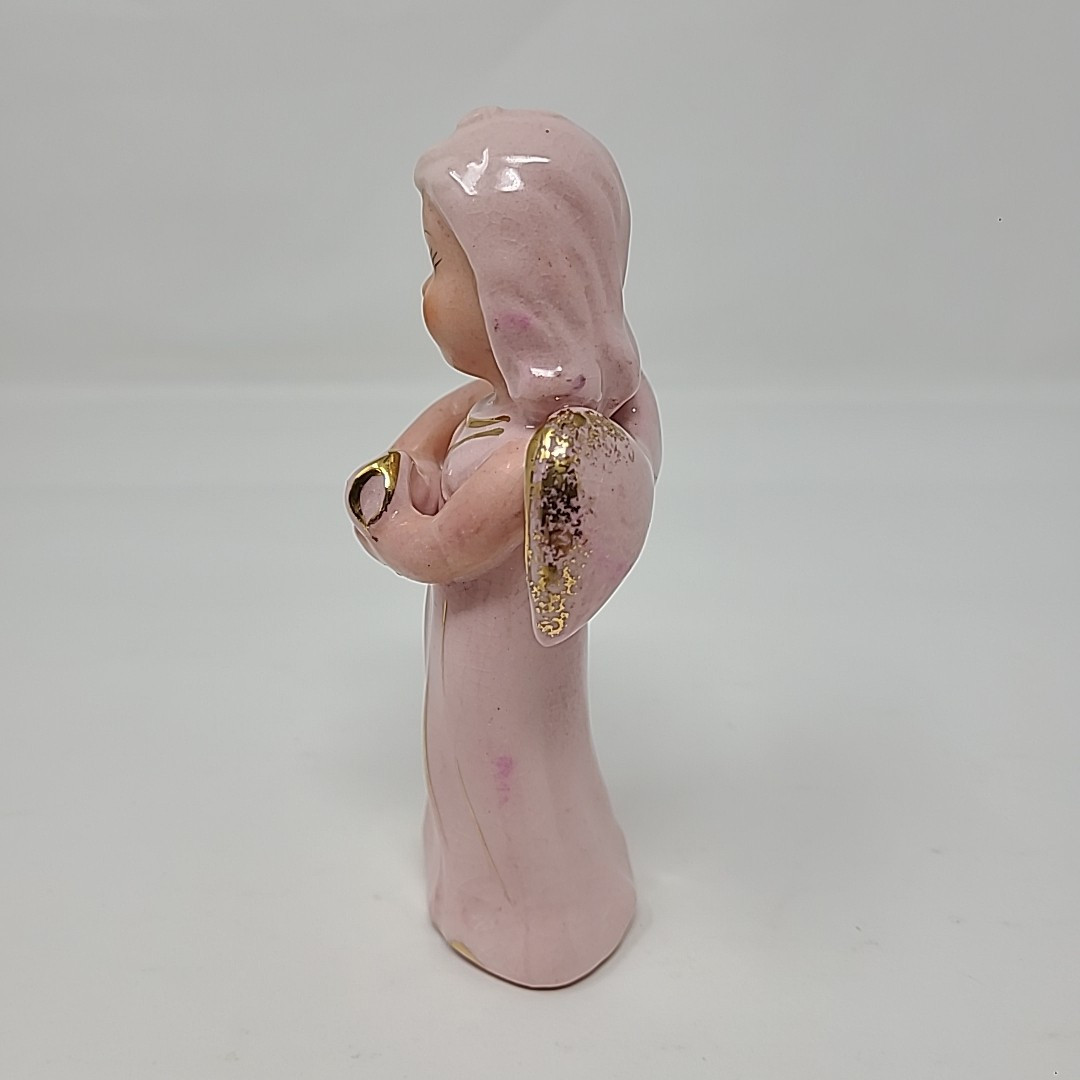 Vintage Angle Figurine Pink and Gold Marked Japan 5″ Kichy Collectible
