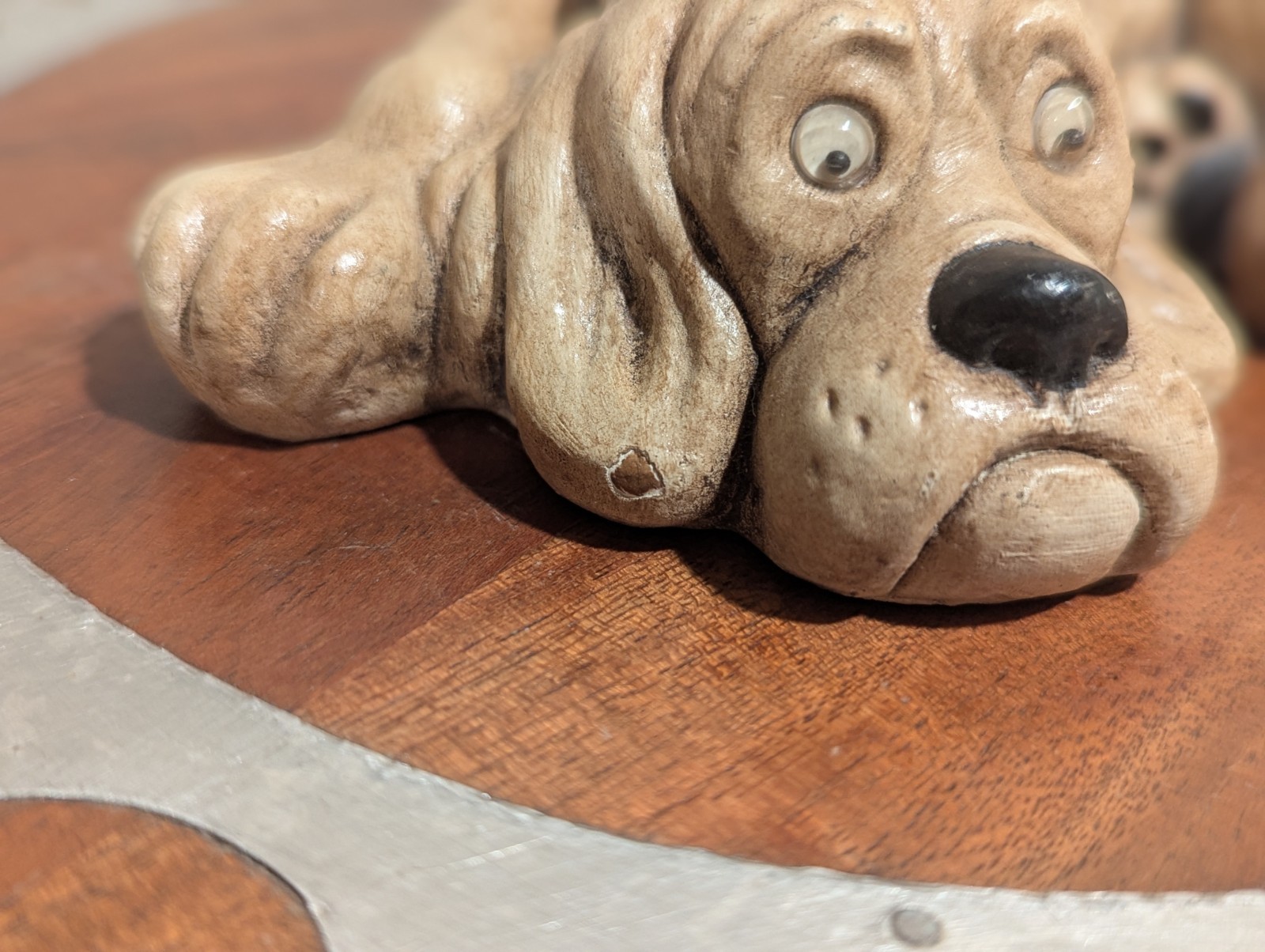 Vintage Plaster Or Chalkware Sad Hound Dog With Googly Eyes