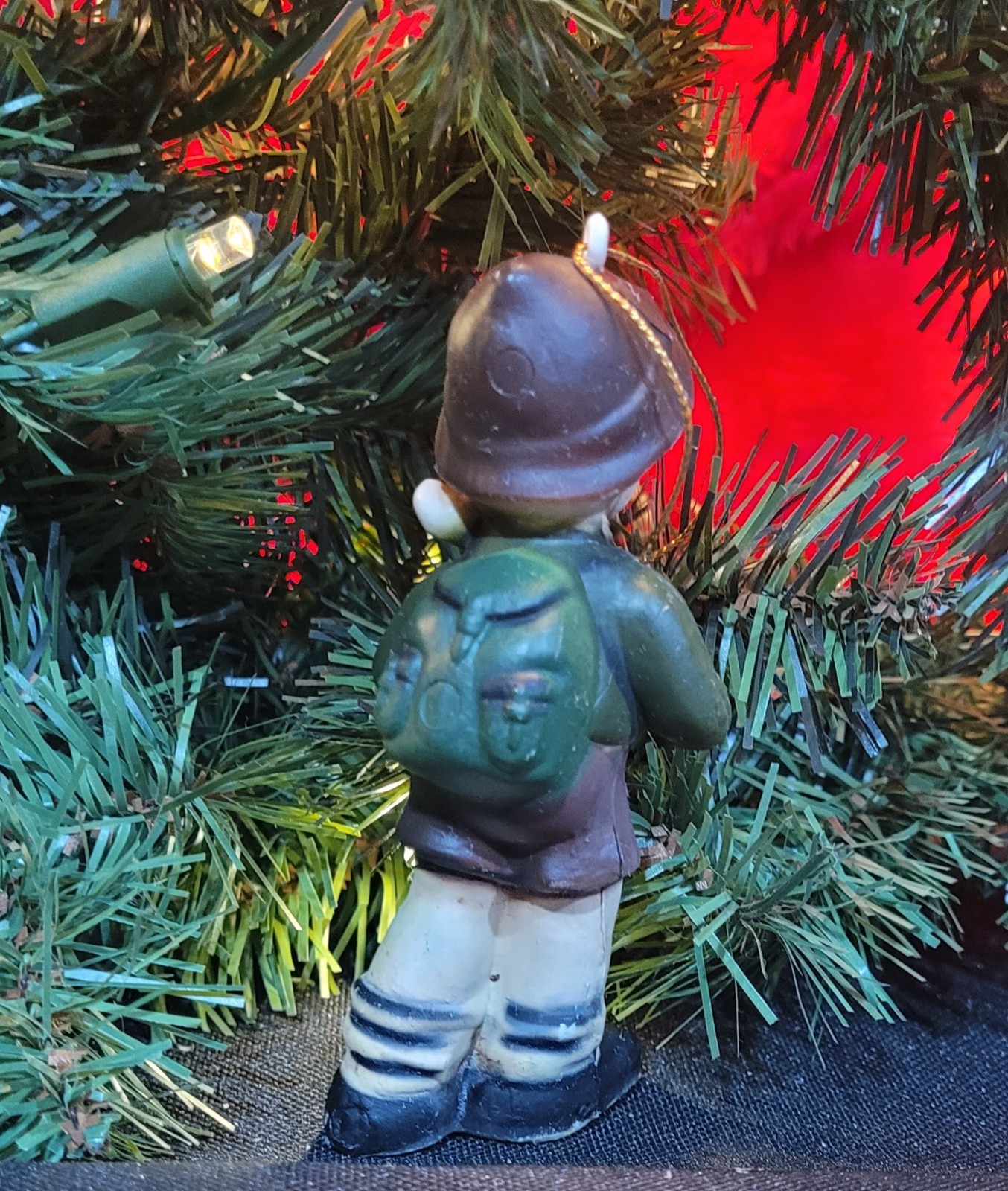 Vintage Small Boy Scout with backpack 4″ Hummel Style Molded Plastic
