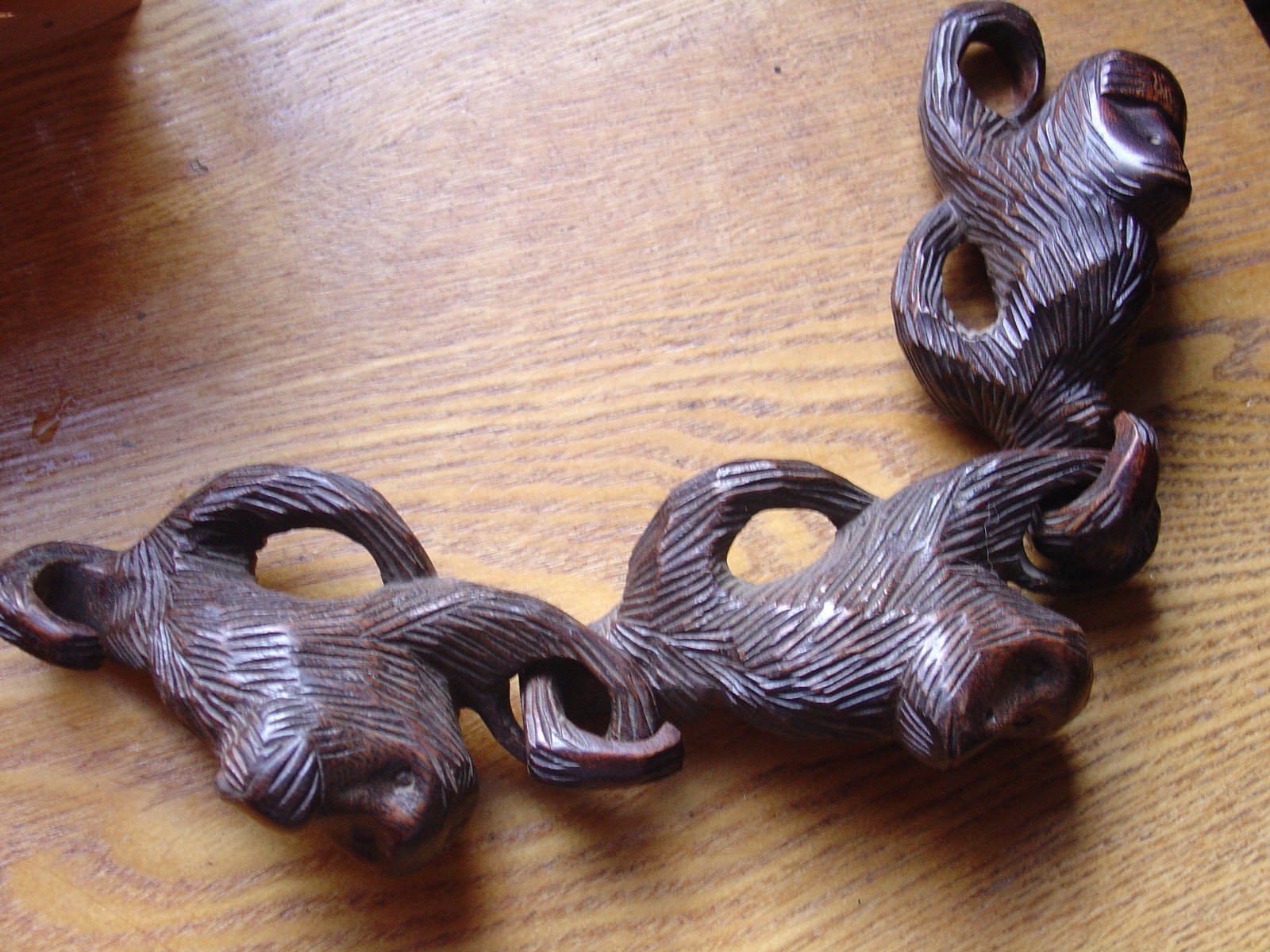 Vintage Hand Carved Folk Art Wood Monkey Hanger Hanging Hook Chain Figure Lot