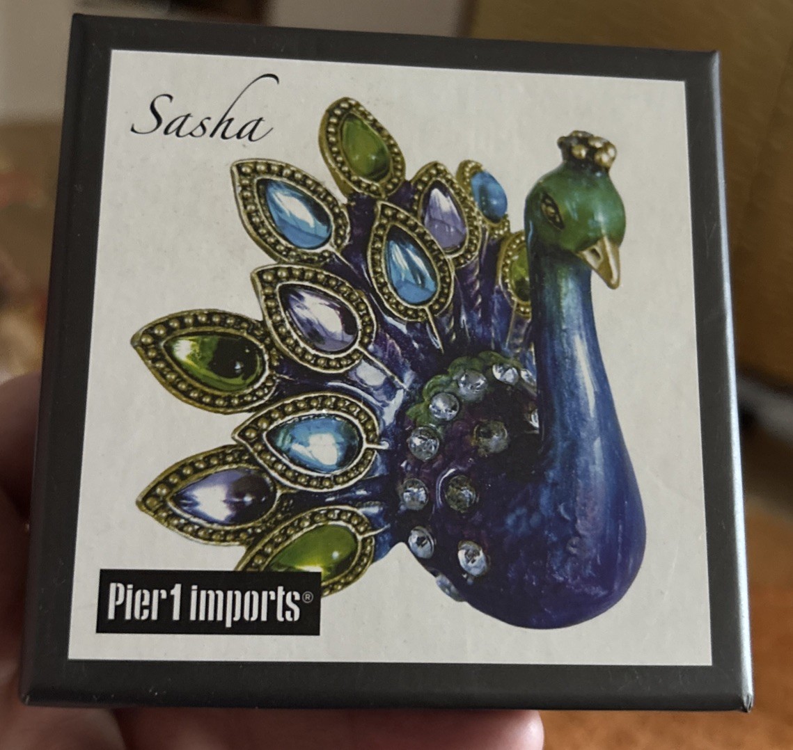 Pier 1 Imports Sasha Enamel Jeweled Peacock Figure Sealed Boxed