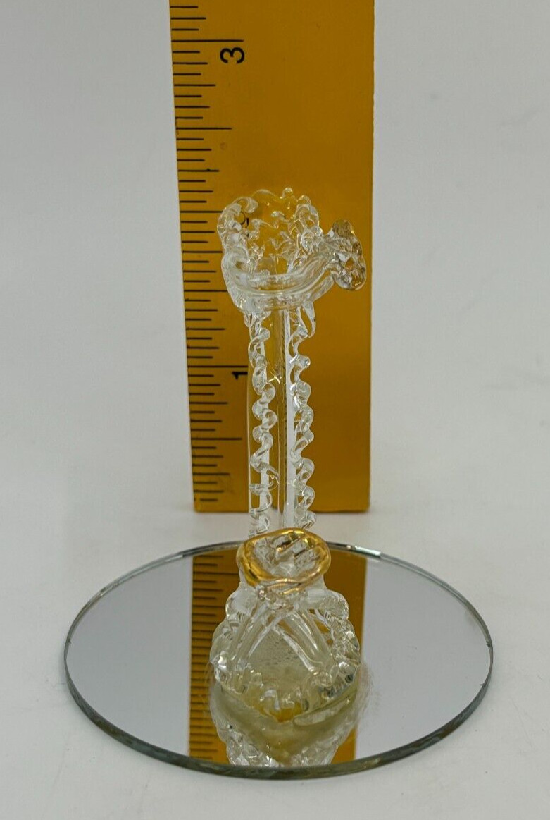 Set Of 4 Spun Glass Figurines Mirrored Base Kittens Shoe Baby Carriage Apple