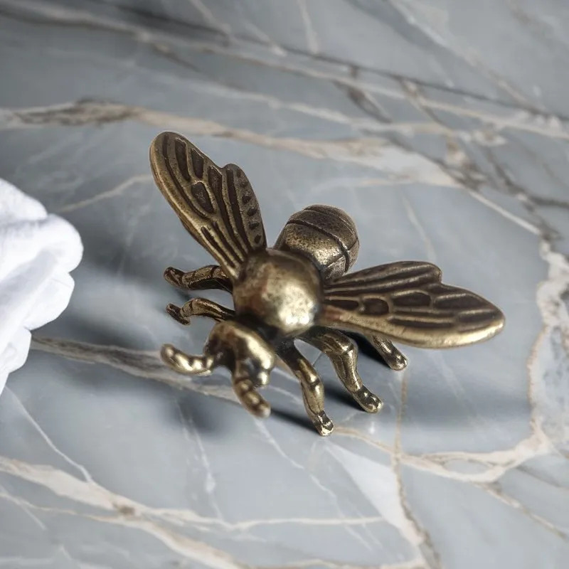 Solid Brass Honeybee Figurine Miniature Tea Pet Beetle Craft Desk Ornament Decor