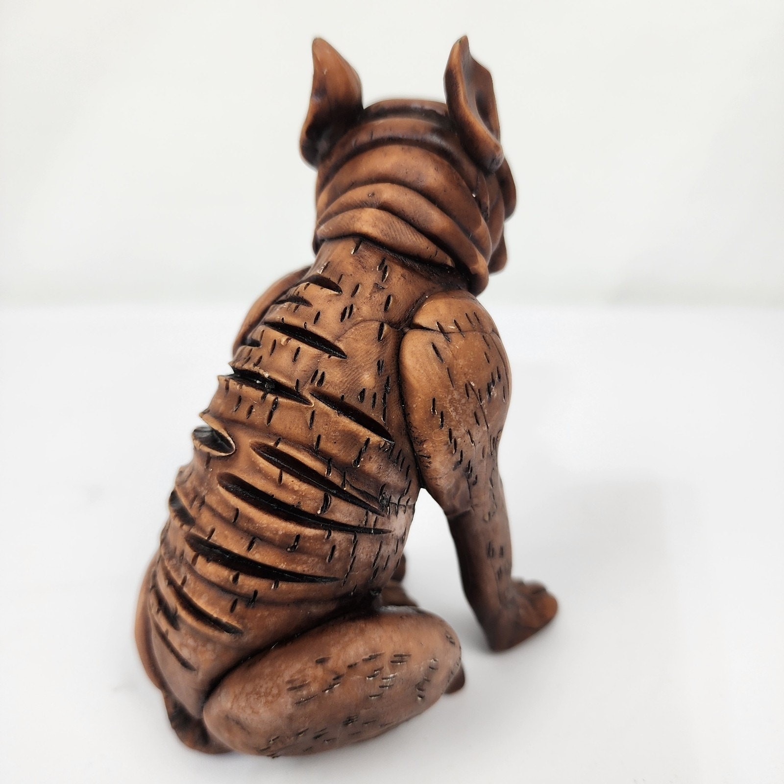 Weird Ugly but Cute Brown 5″ Boxer Dog Sitting Resin Detailed Unbranded Unique