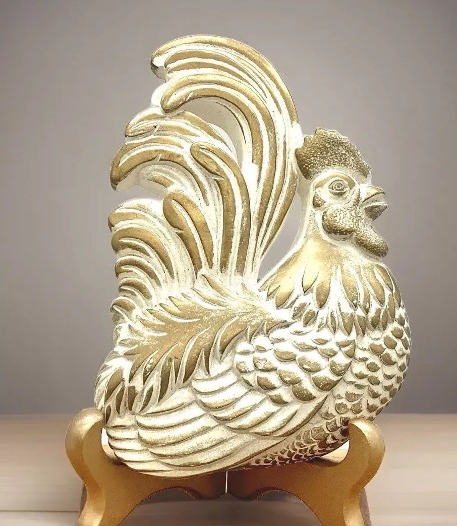 VTG Gold Chicken Hen Chalkware Wall Plaque Miller Studio Farmhouse Decor