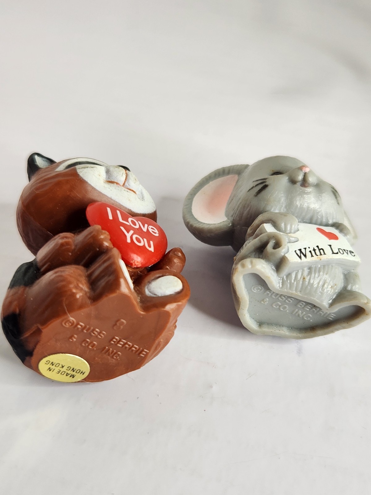 Russ Berrie Mini Figurines Racoon I Love You & Mouse With Love 1.5” Vintage New
