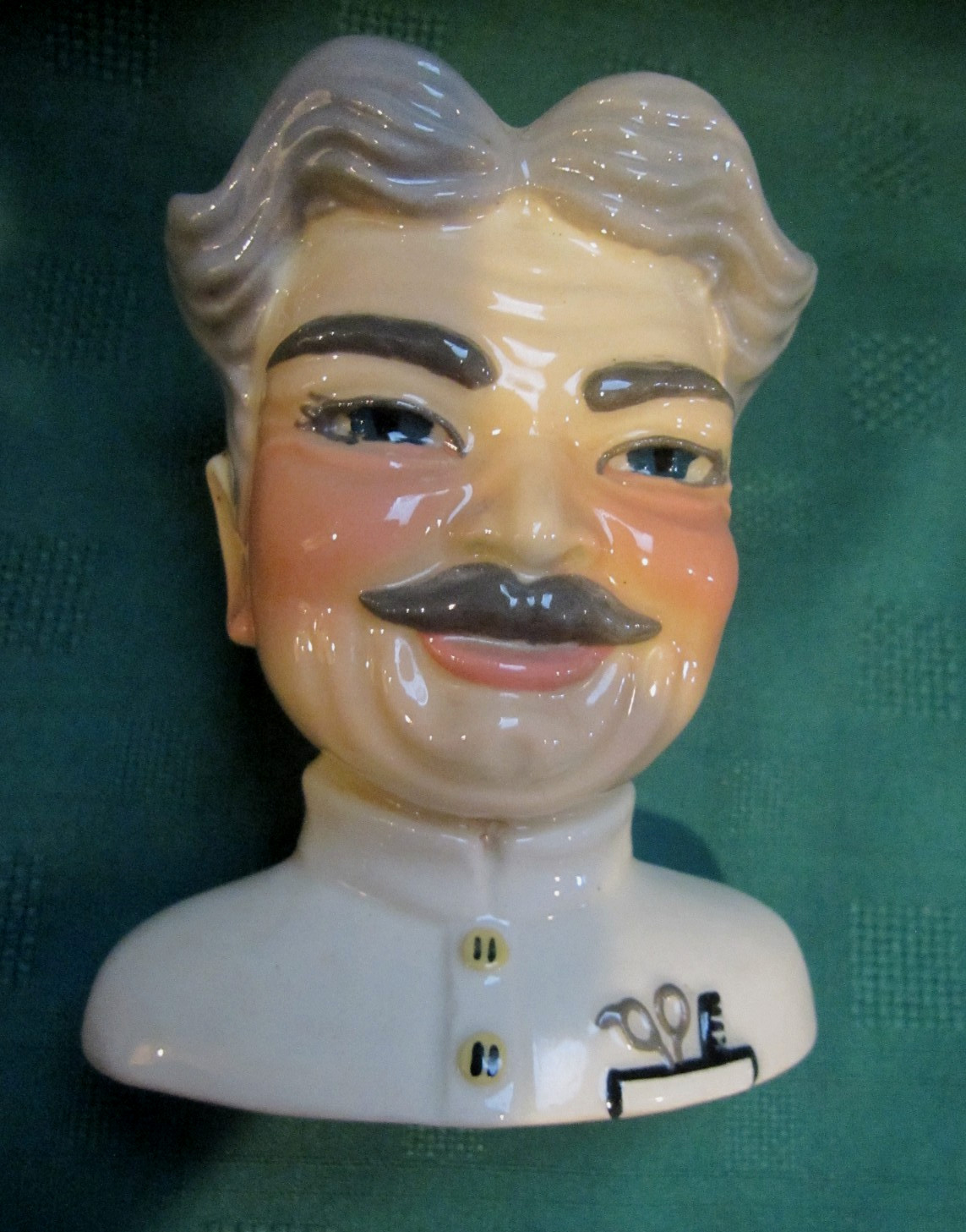 Vtg BANGER HEAD Ceramic Arts Studio Barber Shop Head Razor Blade Bank 4 3/4″