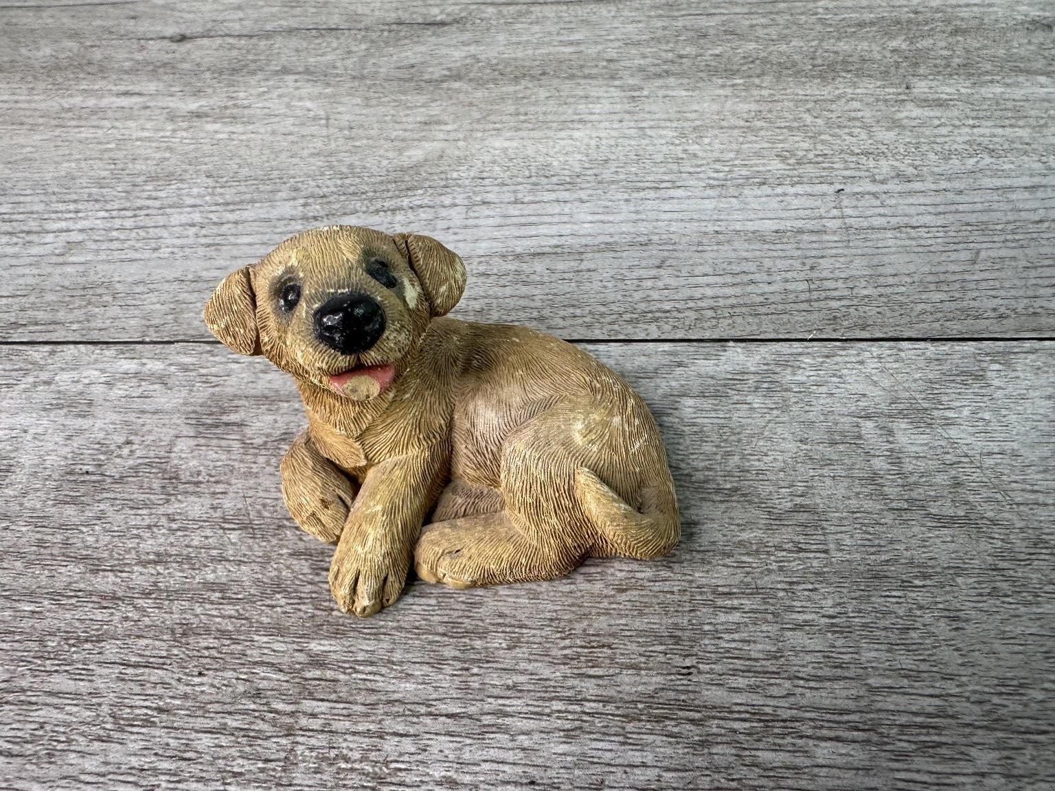 Vtg Yellow Lab Dog Puppy Figurine Resin Hand-Painted Signed Animal Decor Signed