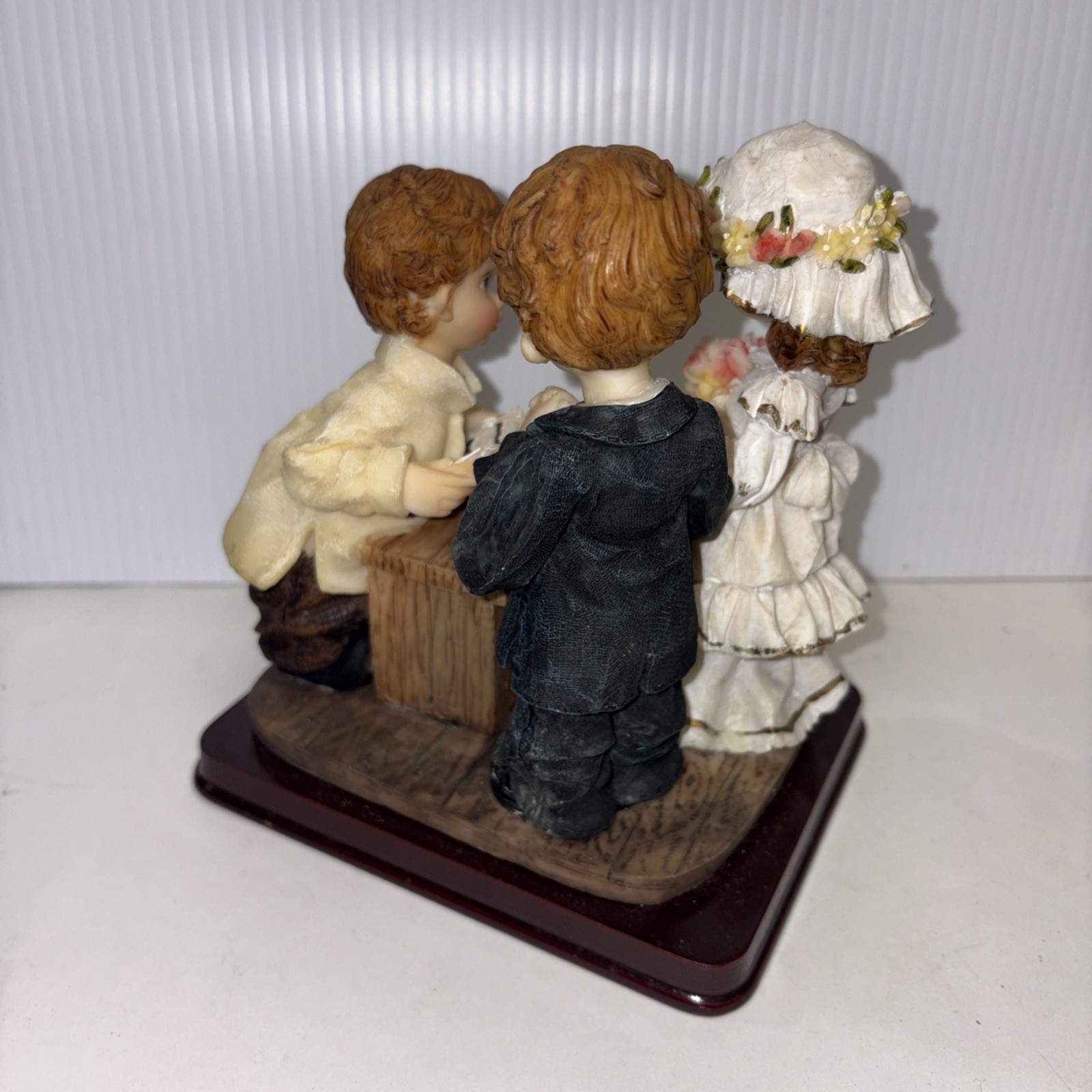 Casinelli Hand Painted Resin and Wood Base Figurine Boy Girl and Dog Wedding