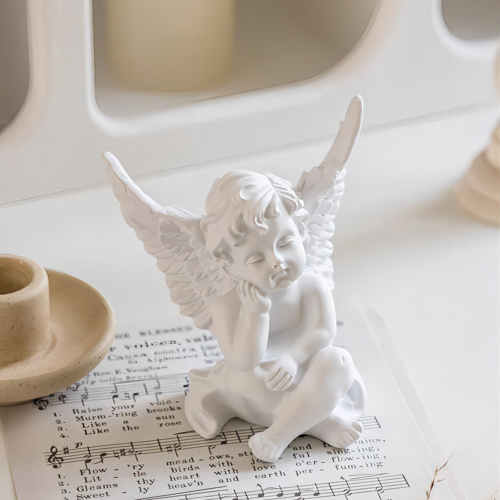 OwMell Set of 2 Cherubs Angels Resin Statue Figurine, Indoor Home Decoration,…