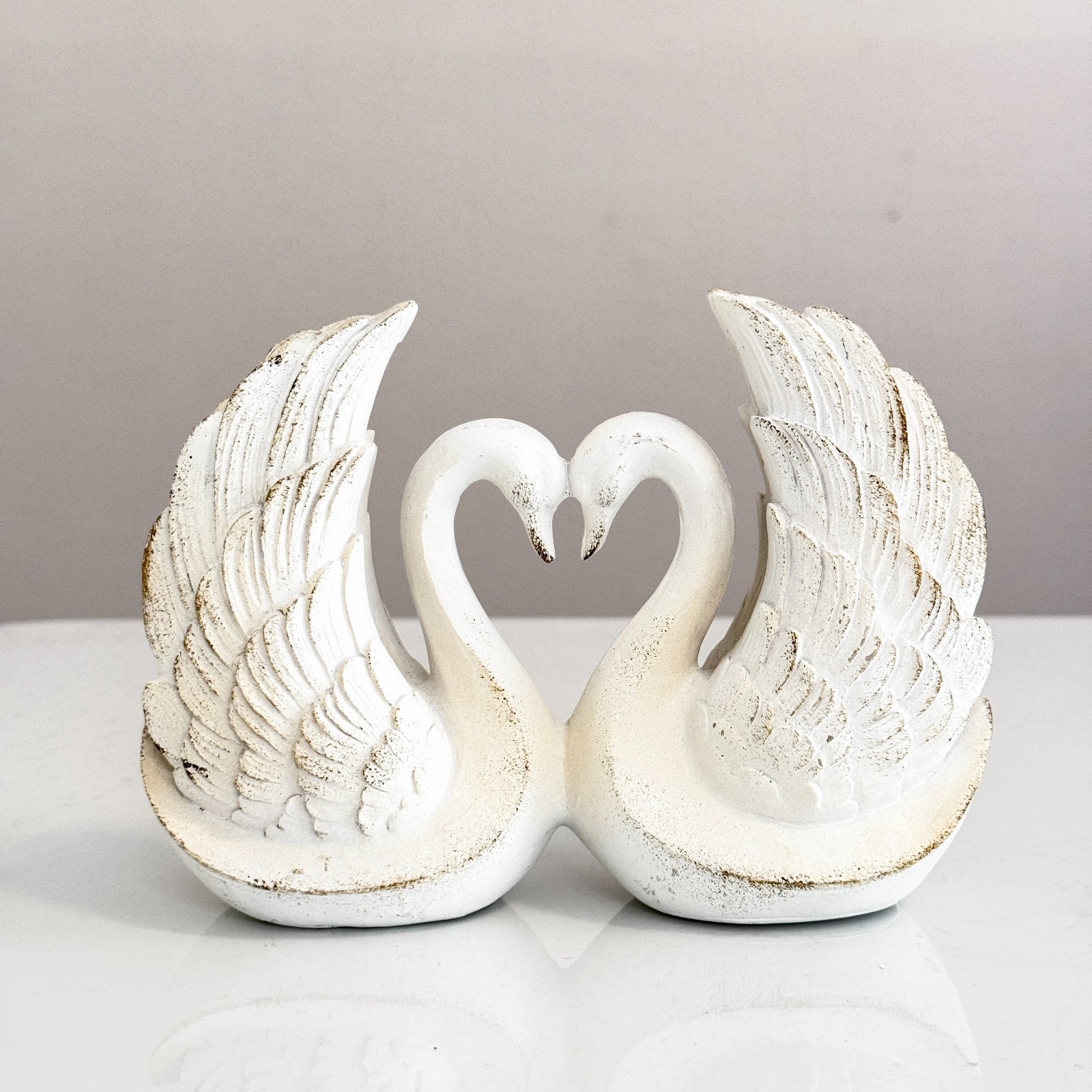 Vintage French Swan Couple Figurine White Ceramic Wedding Decor 6 Inch Gift
