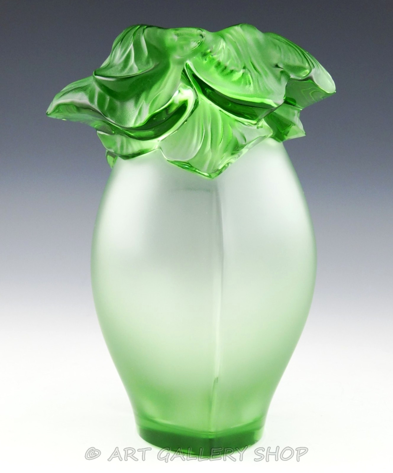 Lalique Paris France Crystal 8.5″ SAINT BARTH GREEN FLOWER VASE #12475 Mint!