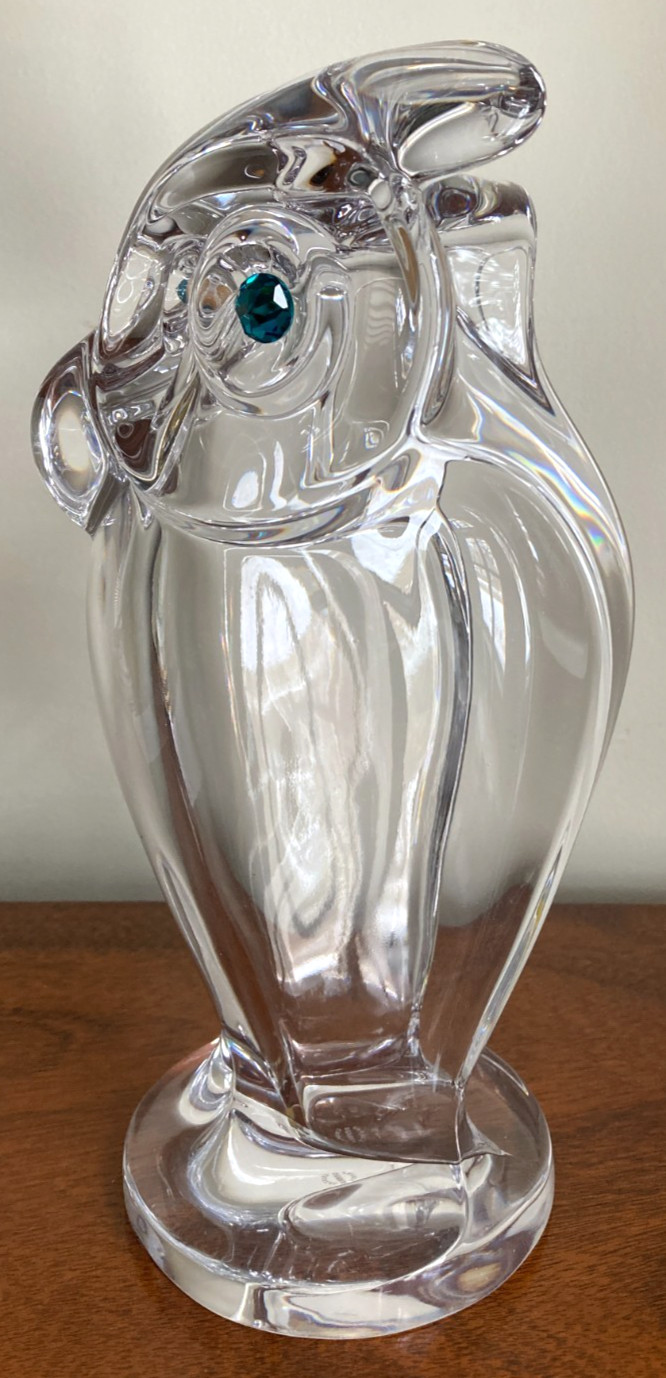Vintage Cristal de Sèvres Large-Sized Owl Sculpture With Turquoise Eyes – 12″T