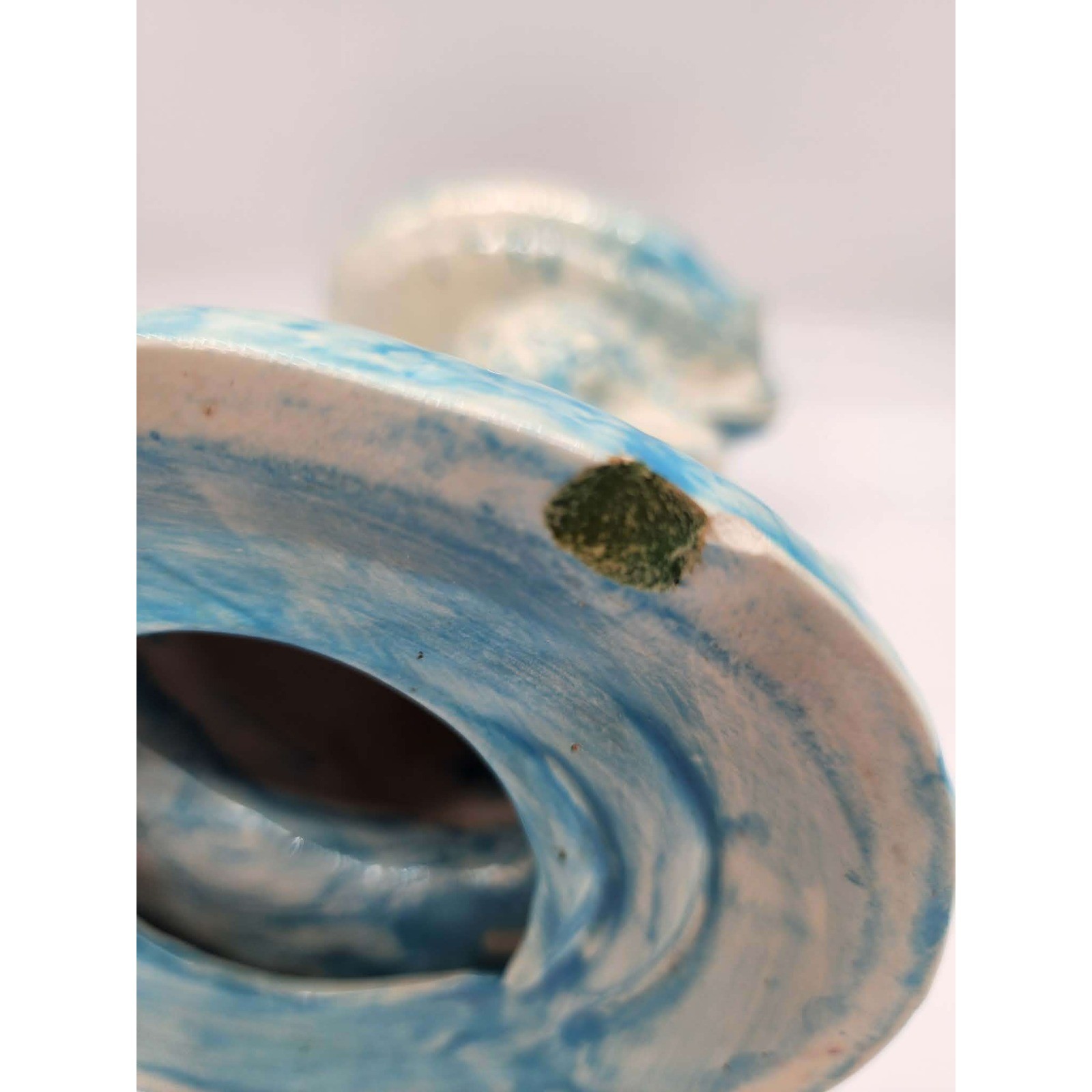 Vintage Blue White Ceramic Cherub Riding Dolphin Shell Soap Dish Trinket Bowl