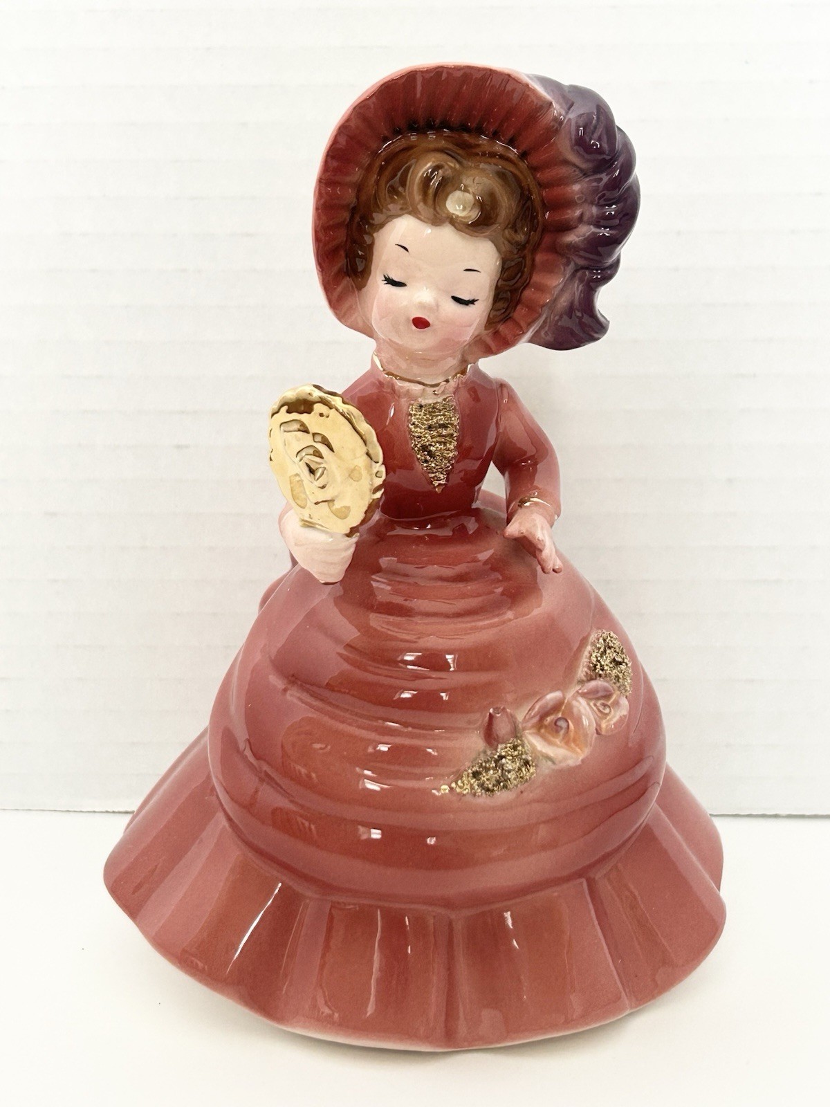 Josef Originals Make Believe Series – Maroon Roses Feather Hat & Gold Mirror