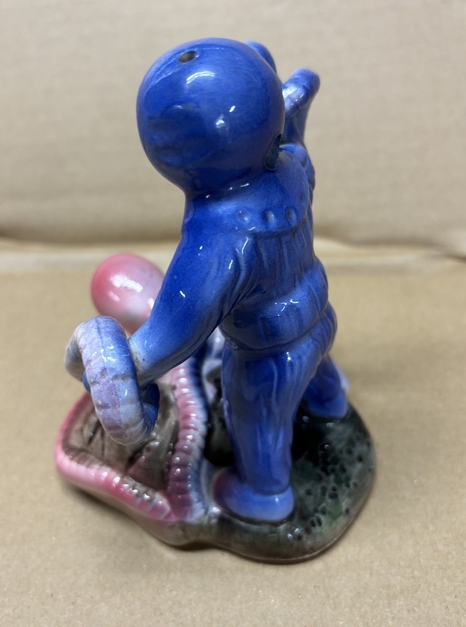 Vintage Ceramic Octopus Deep Sea Diver Tank Figurine Cobalt Blue 50s Nautical