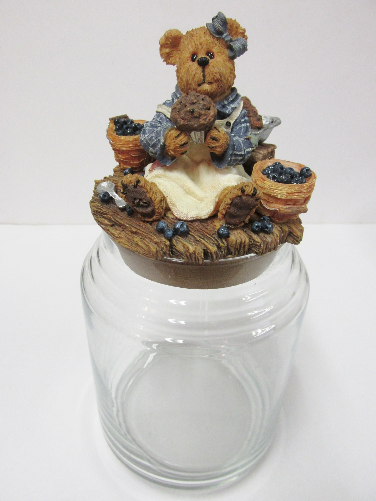Boyds #651216YC-3 * Lg Candle Topper Muffin B Bluebeary w/Glass Jar & Glass Lid
