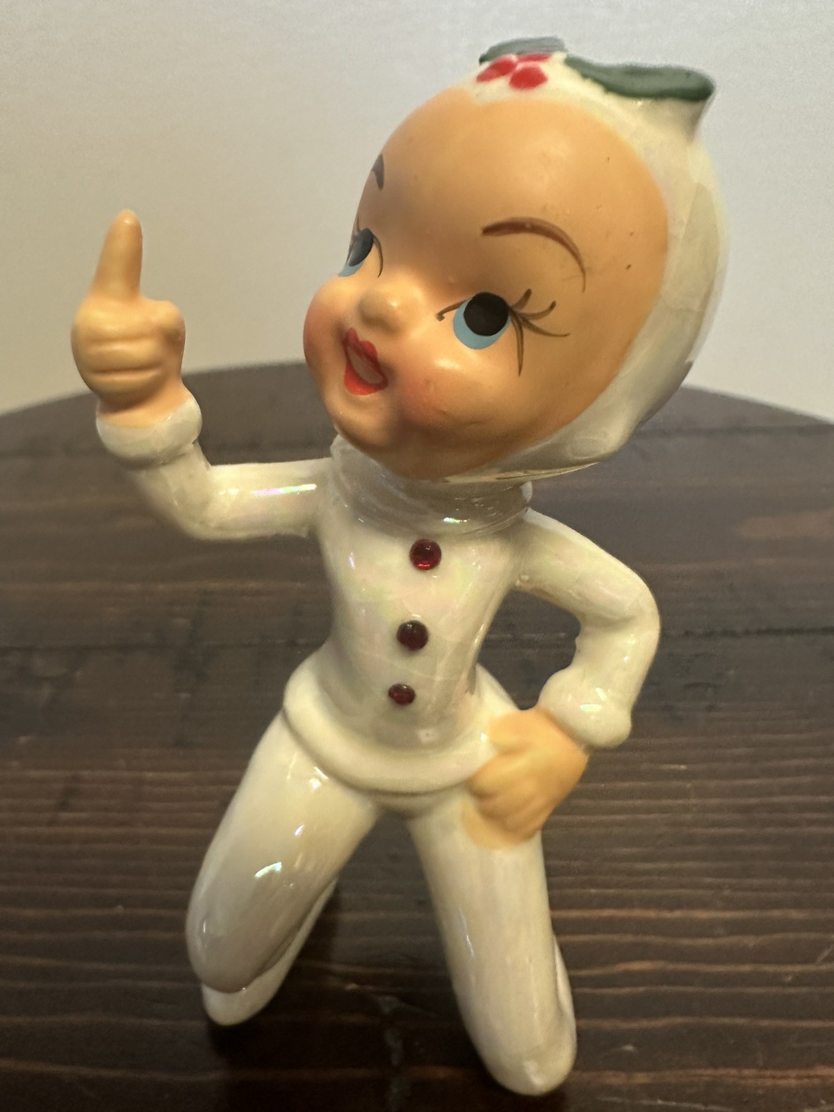 Vintage Kreiss Christmas Pixie Elf Pointing Rhinestones Pearlized Figurine