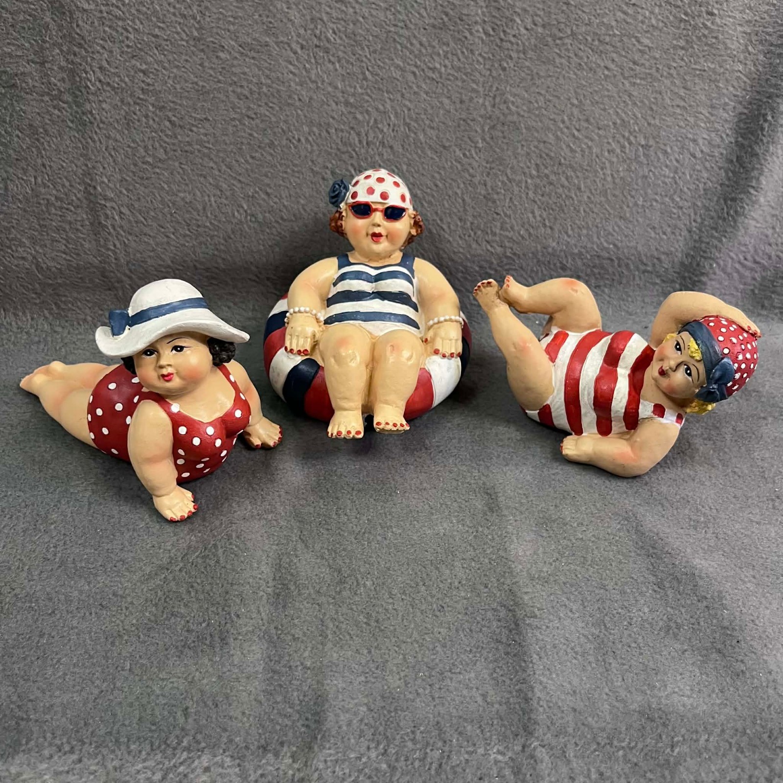 Vintage Plump Plus Sized Bathing Beauties Figurines 3 Fun Loving Chubby Gals