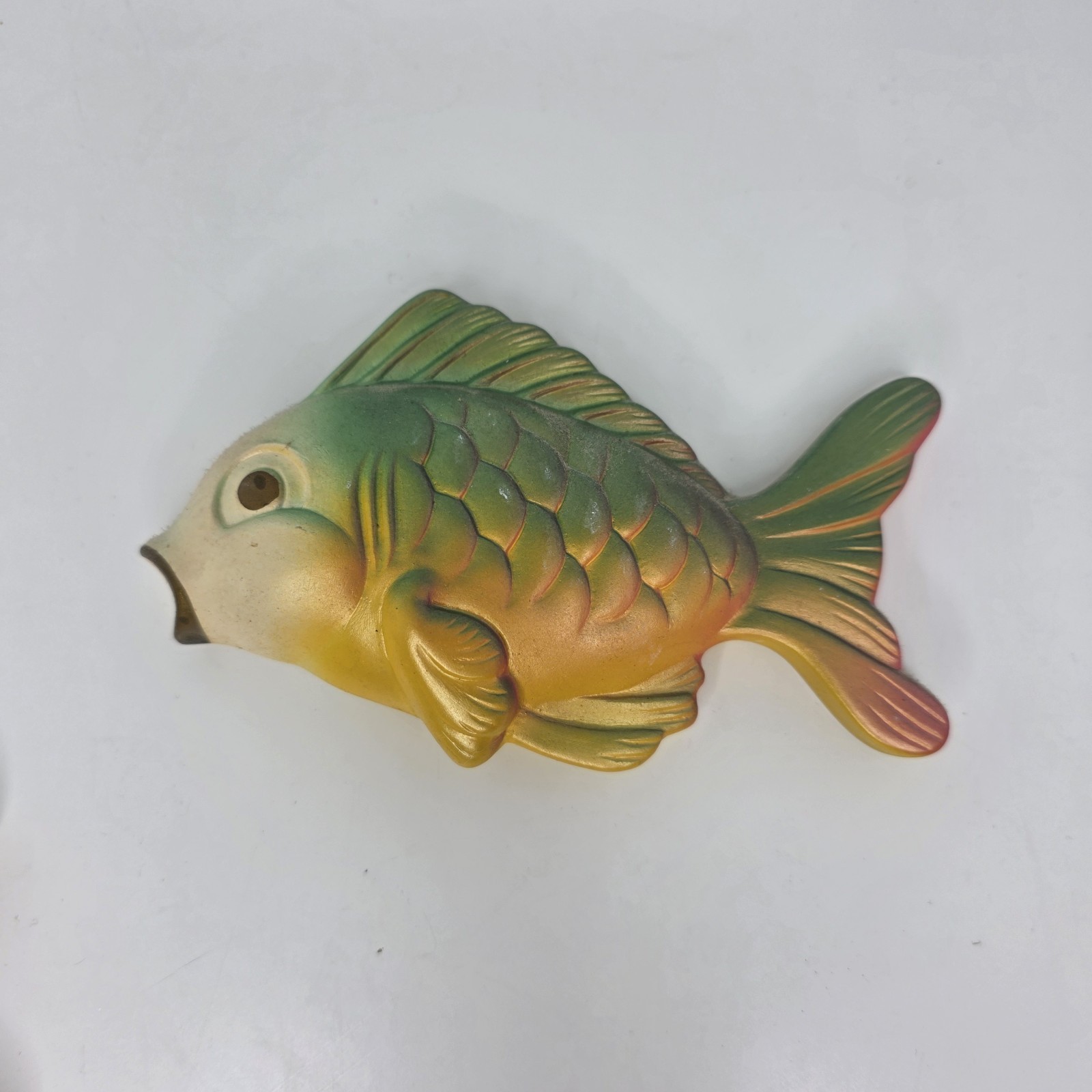 Vtg Miller Studio 3 Fish & Treasure Box Chalkware Wall Decor 1972 Green Yellow