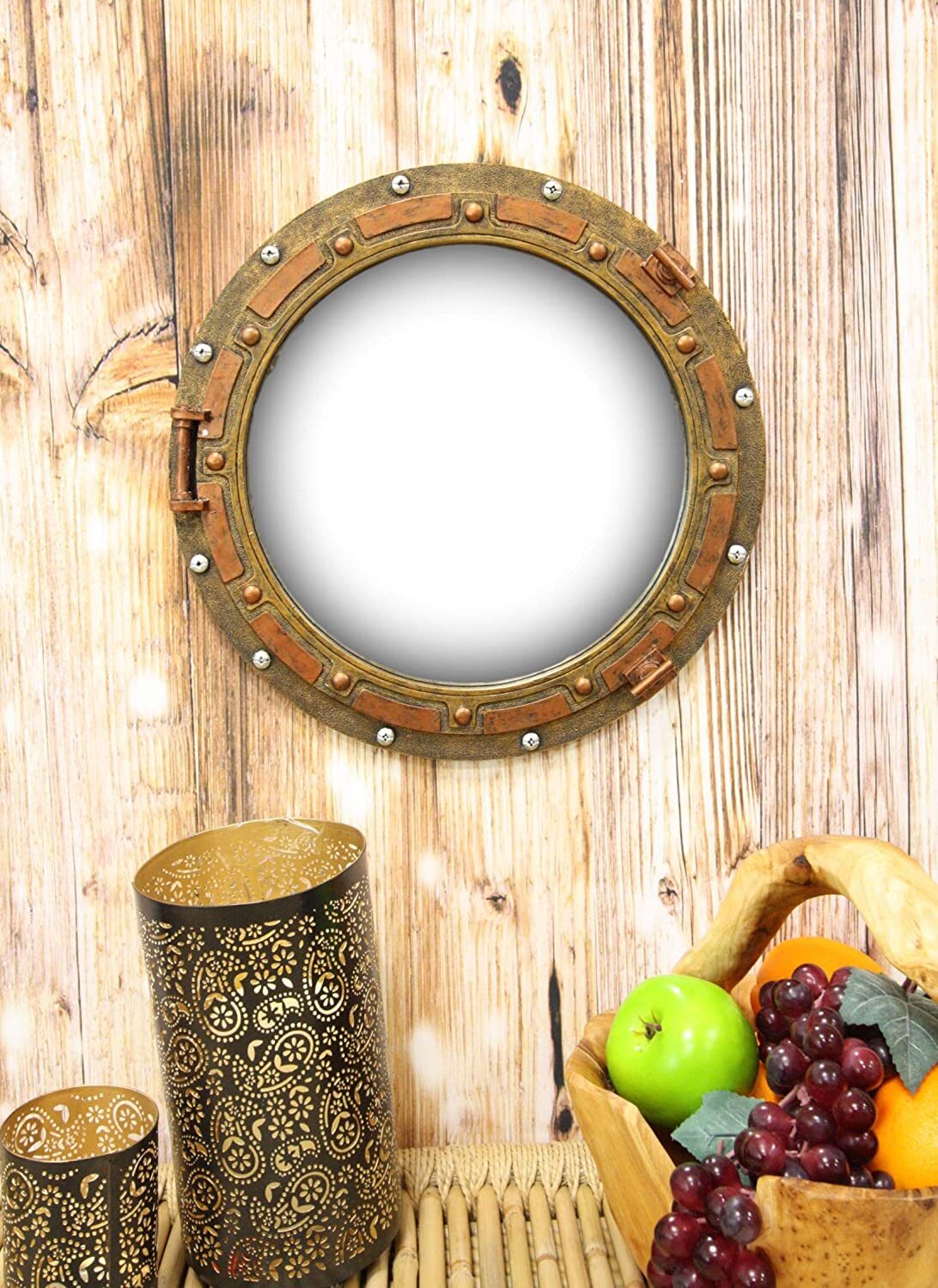 Antique Bronze Rust Finish Nautical Marine Ship Porthole Wall Mirror Decor 15″D