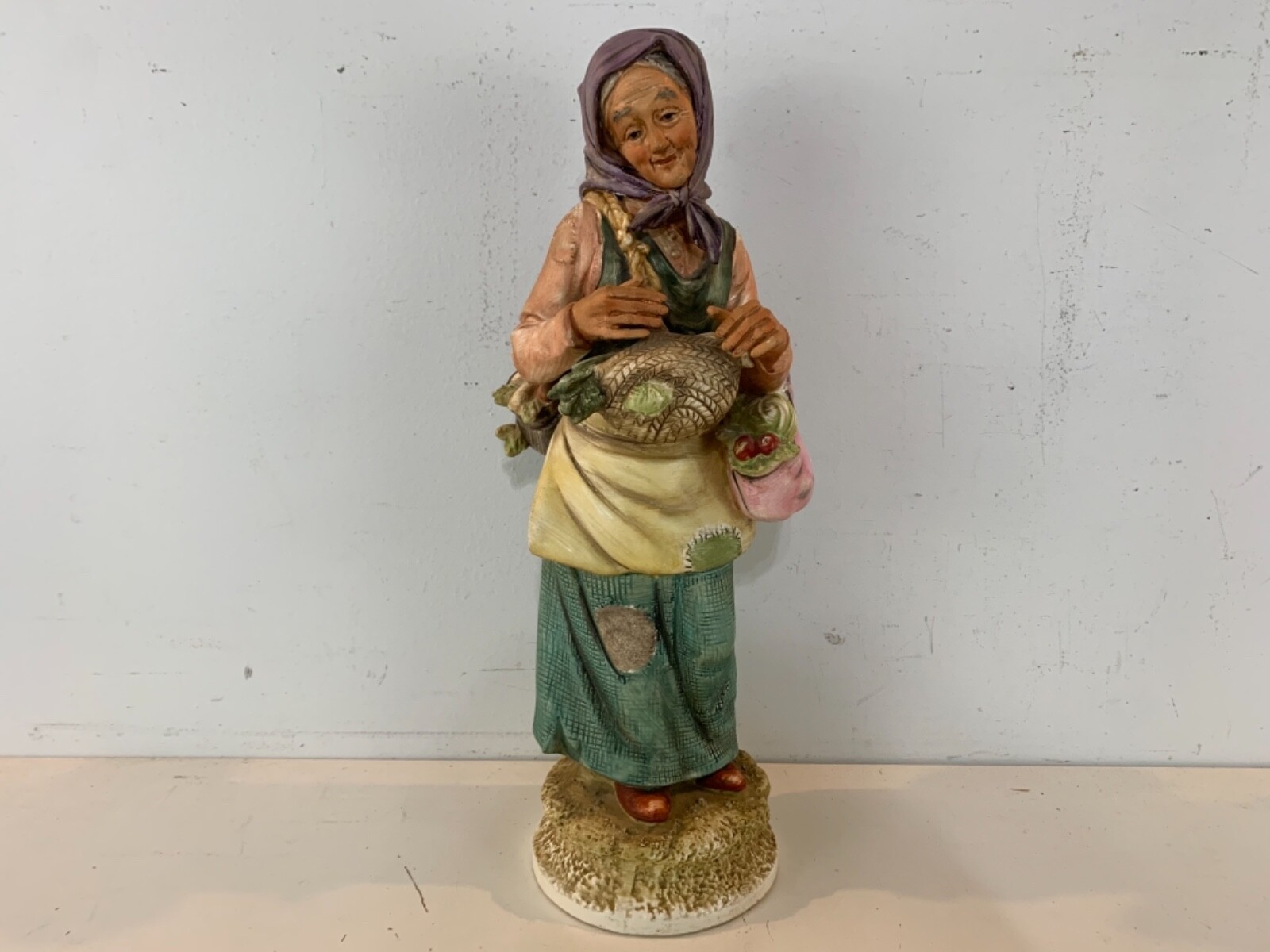 Vintage Peasant Old Woman Large Ceramic Figurine