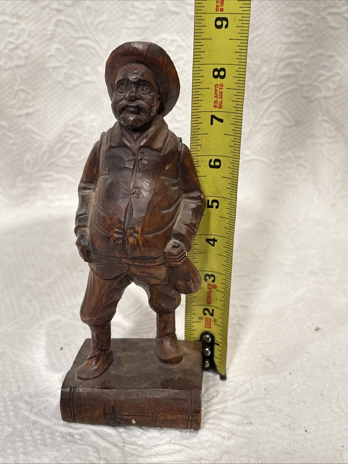 Vintage Hand Carved Wooden Man Figure 8.5 Inches Tall By Bill , Made In Spain￼