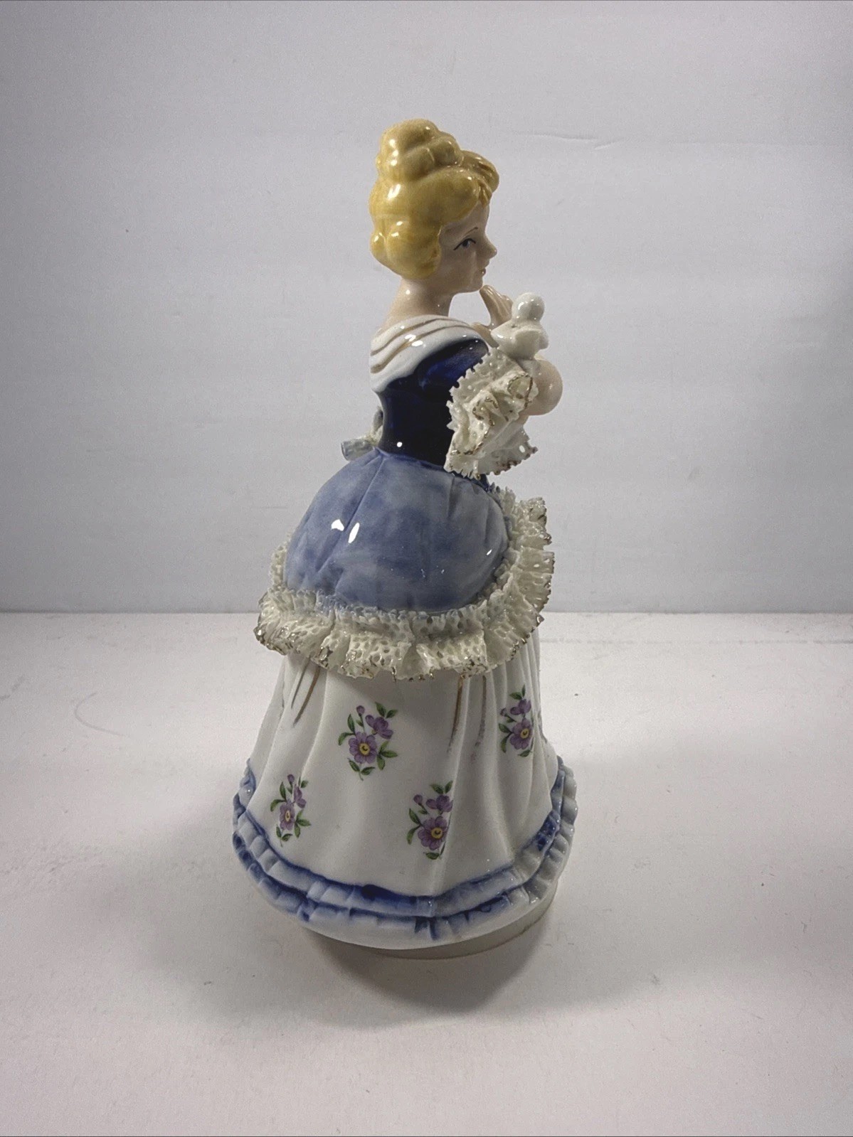 Vintage Colonial Lady Music Box Rotating Porcelain Figurine Japan