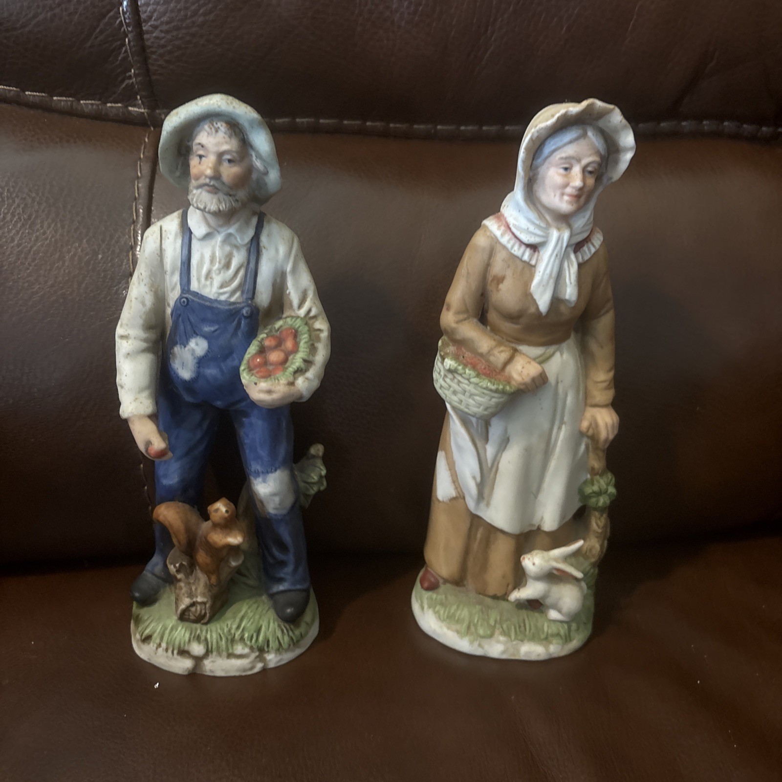 Homco #1409 Old Woman and Old Man Figurines Vintage Home Interiors Farmers 8″