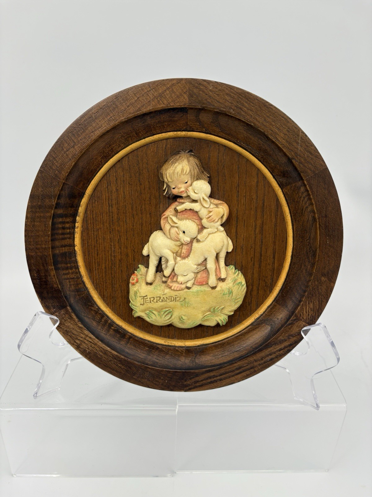 anri ferrandiz wood carvings Set Of 2 Plates 8.25 Inches Diameter