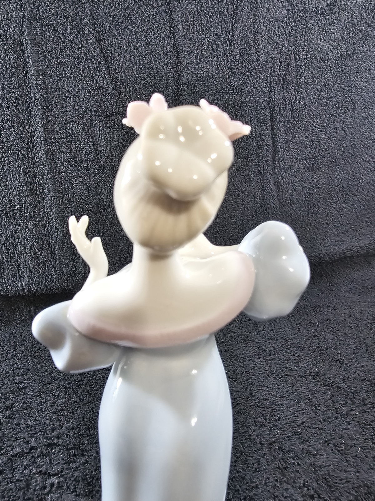 Vintage Valentino Spain Ceramic Figurine Young Lady Girl Blue Dress Pink Flower