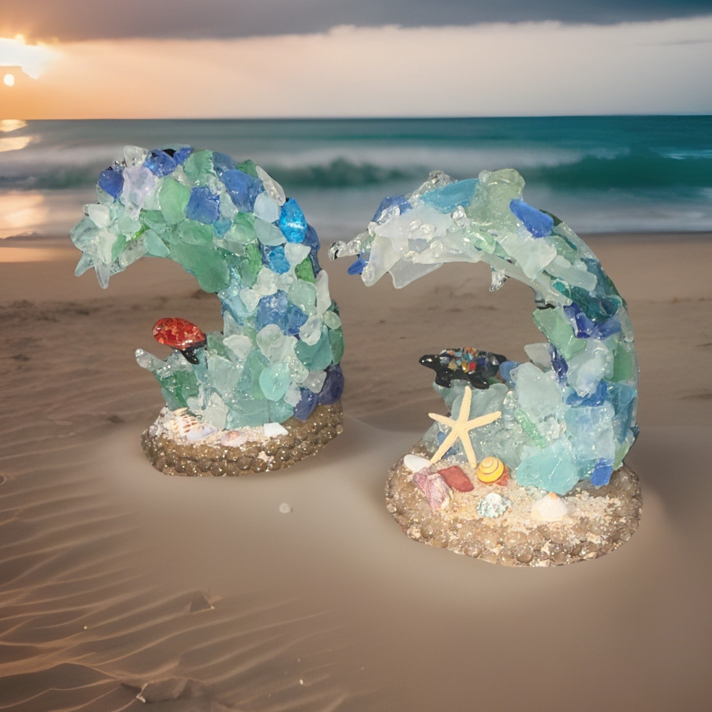 Handmade SeaGlass Waves freestanding 3D Effect 50$ each