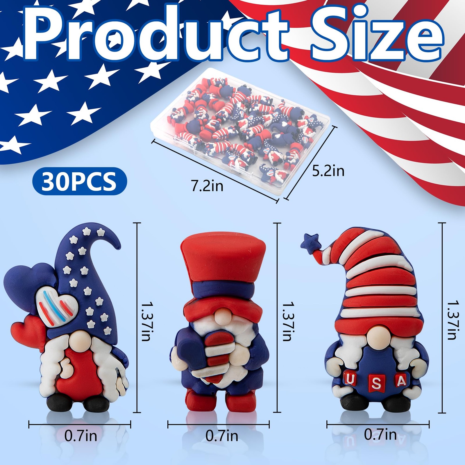 30 Pcs 4th of July Mini Gnome Ornaments, Miniature Independence Day Patriotic…
