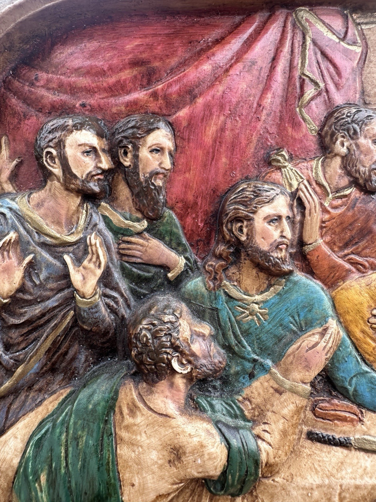 Vtg Hand Painted The Last Supper Wall Plaque Picture Chalk Plaster 13.5” x 8”