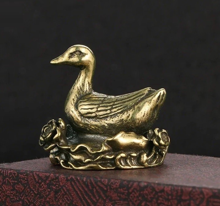 Brass Duck Animal Figurine Miniature Statue Table Desk Home Decoration Toy