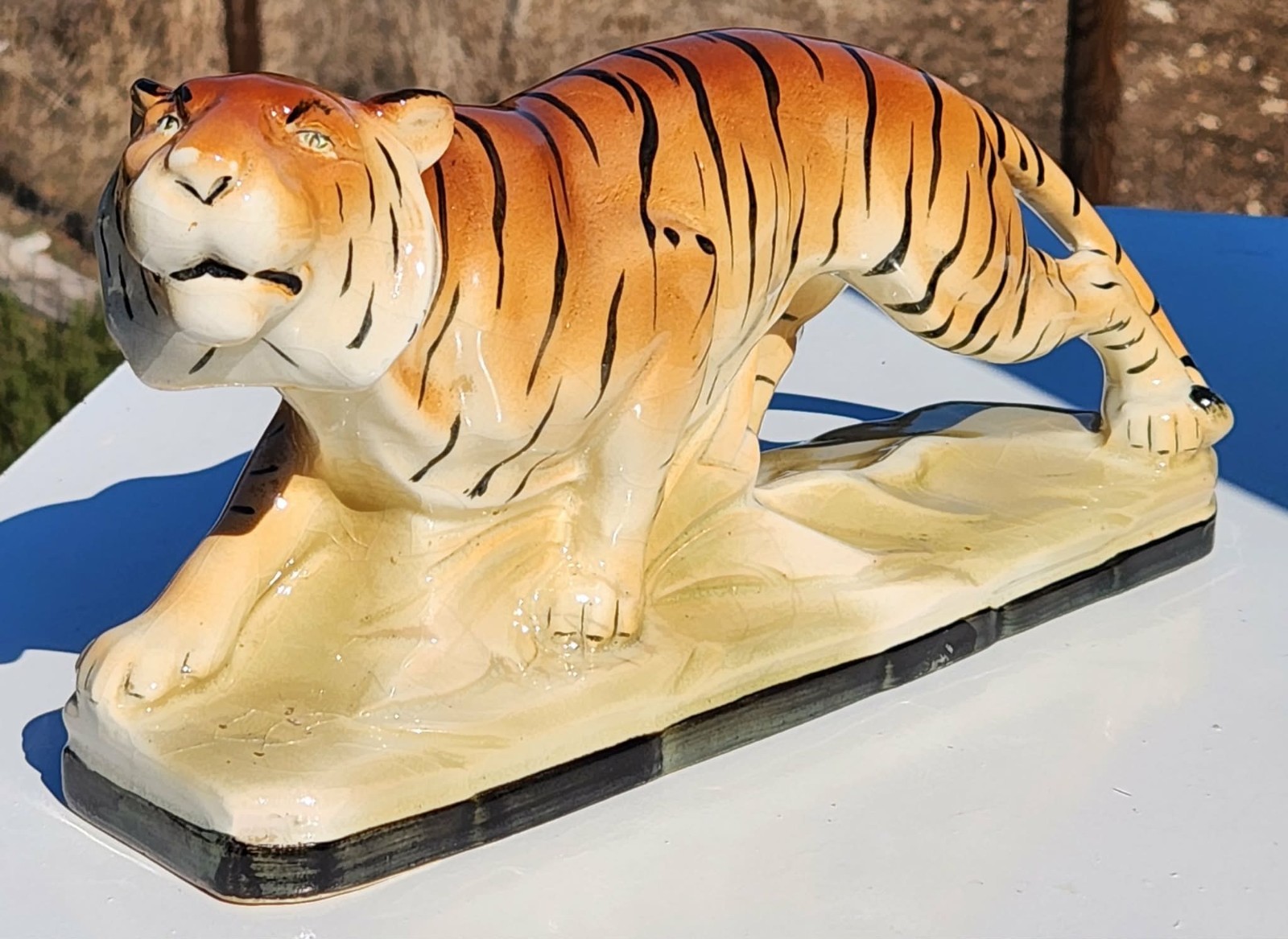 Antique Rare Find German Majolica Bengal Tiger Figurine 11.5inch long