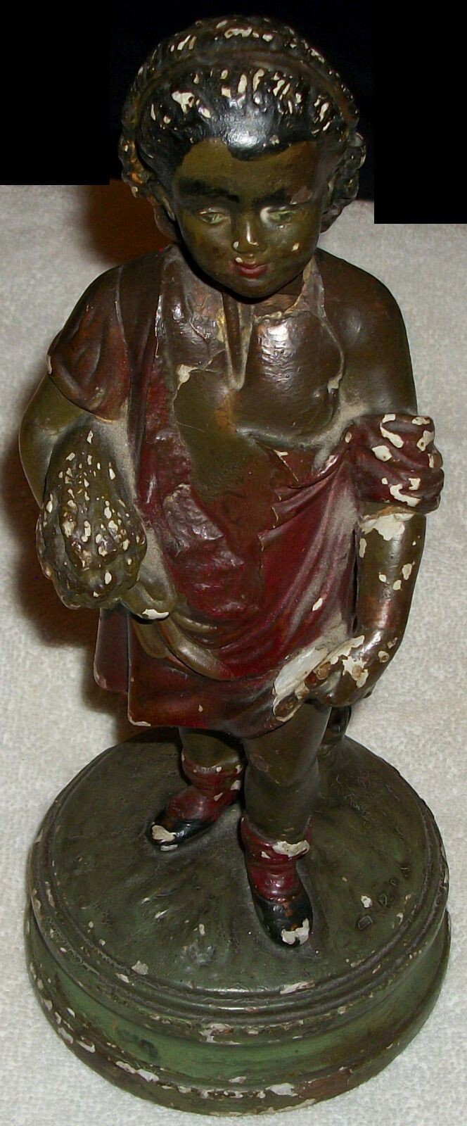 Antique Chalkware “Girl Carrying Wheat” statue 11″ Tall Faux Bronze