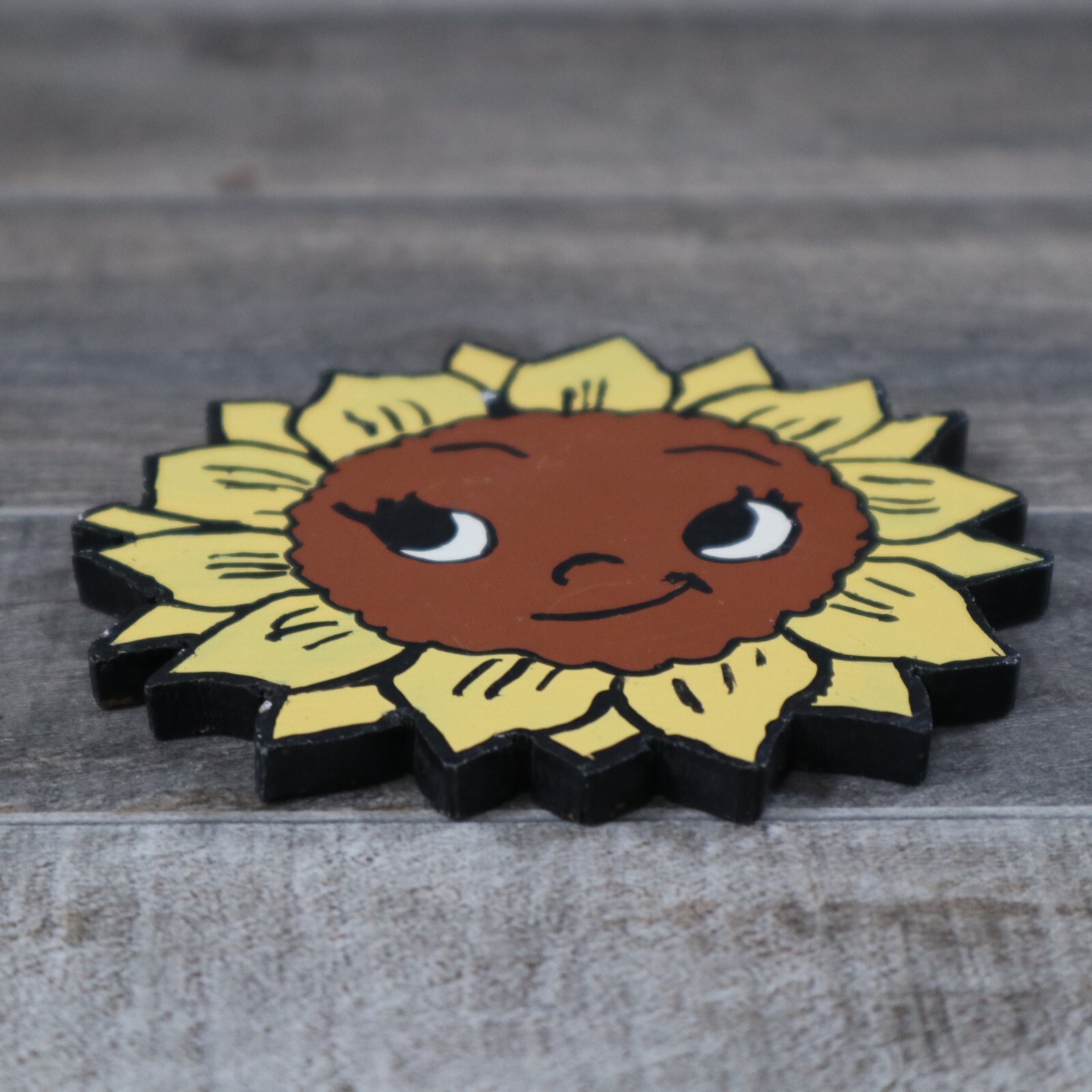 VTG Sunflower Folk Art Outsider Artist Hand Painted Wooden Figurine Colorful