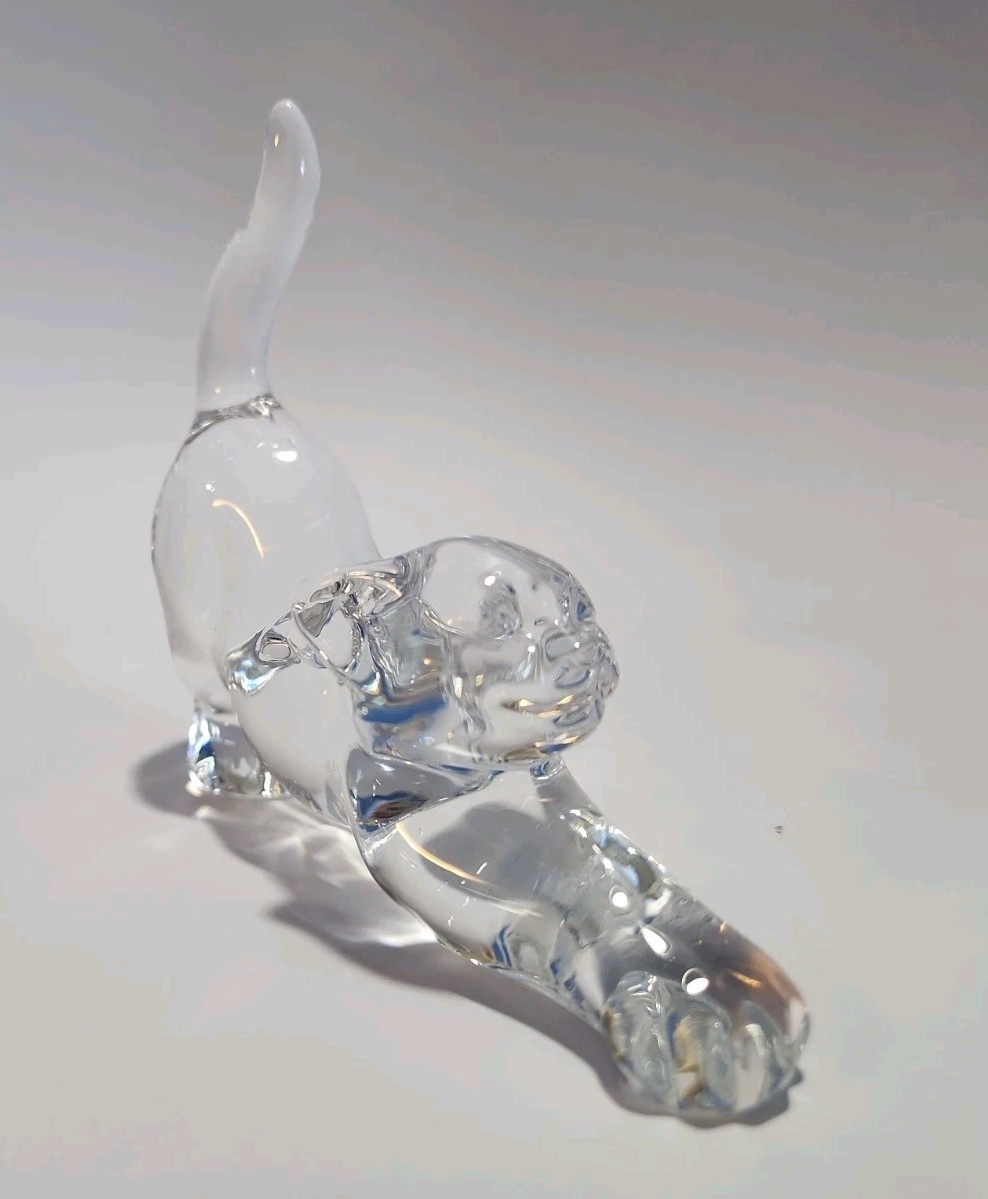 Lenox Fine Crystal Stretching Cat Figurine 1994 Clear Smooth Animal Collectible